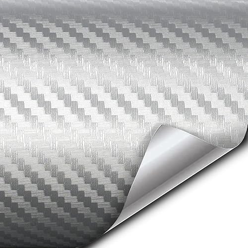 VViViD® XPO Sterling Silver 3D Carbon Fiber Vinyl Wrap Roll with Air Release Technology (1.5ft x 5ft)