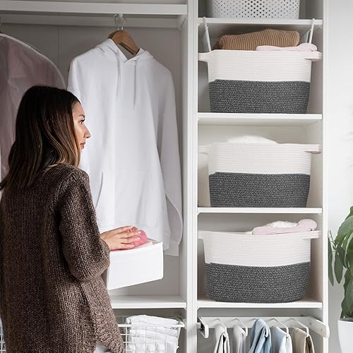 Miniatura 7 de Canastas de juguetes tejidas de cuerda de algodón, cesta de lavandería para bebé, canasta de juguetes, cesta de almacenamiento para organización de