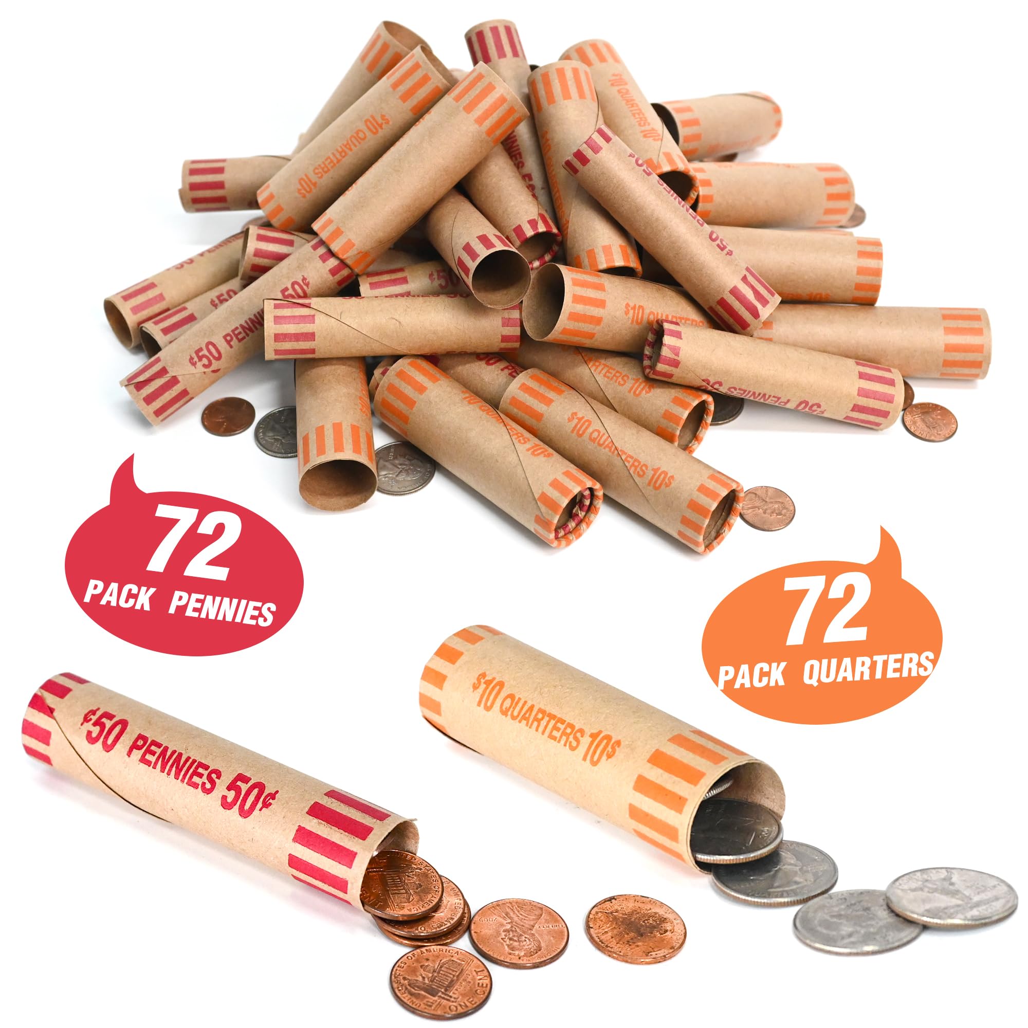 L LIKED Vorgeformte Münzpapier-Rollen, 144 sortiert (je 72 Pennies und Viertel)