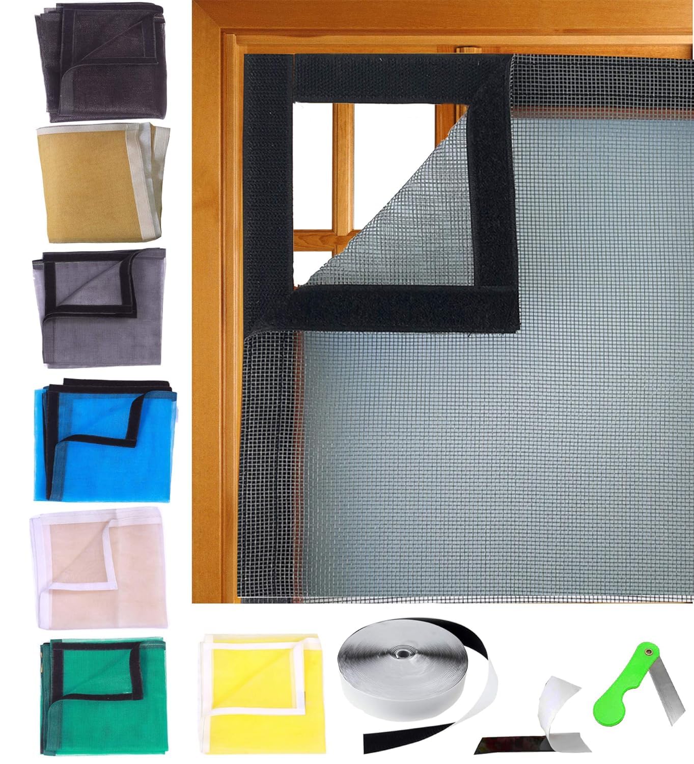 UR LITTLE SHOP 35 X 47 Inch_3 X 4 Ft_90 X 120 Cm_Stitched Fiber Glass Mosquito Net for Windows_200 GSM_Black Color_Ready to Install Handy Mesh with Self Adhesive Hook Tape and Cutter DHPMCR12-picture-13
