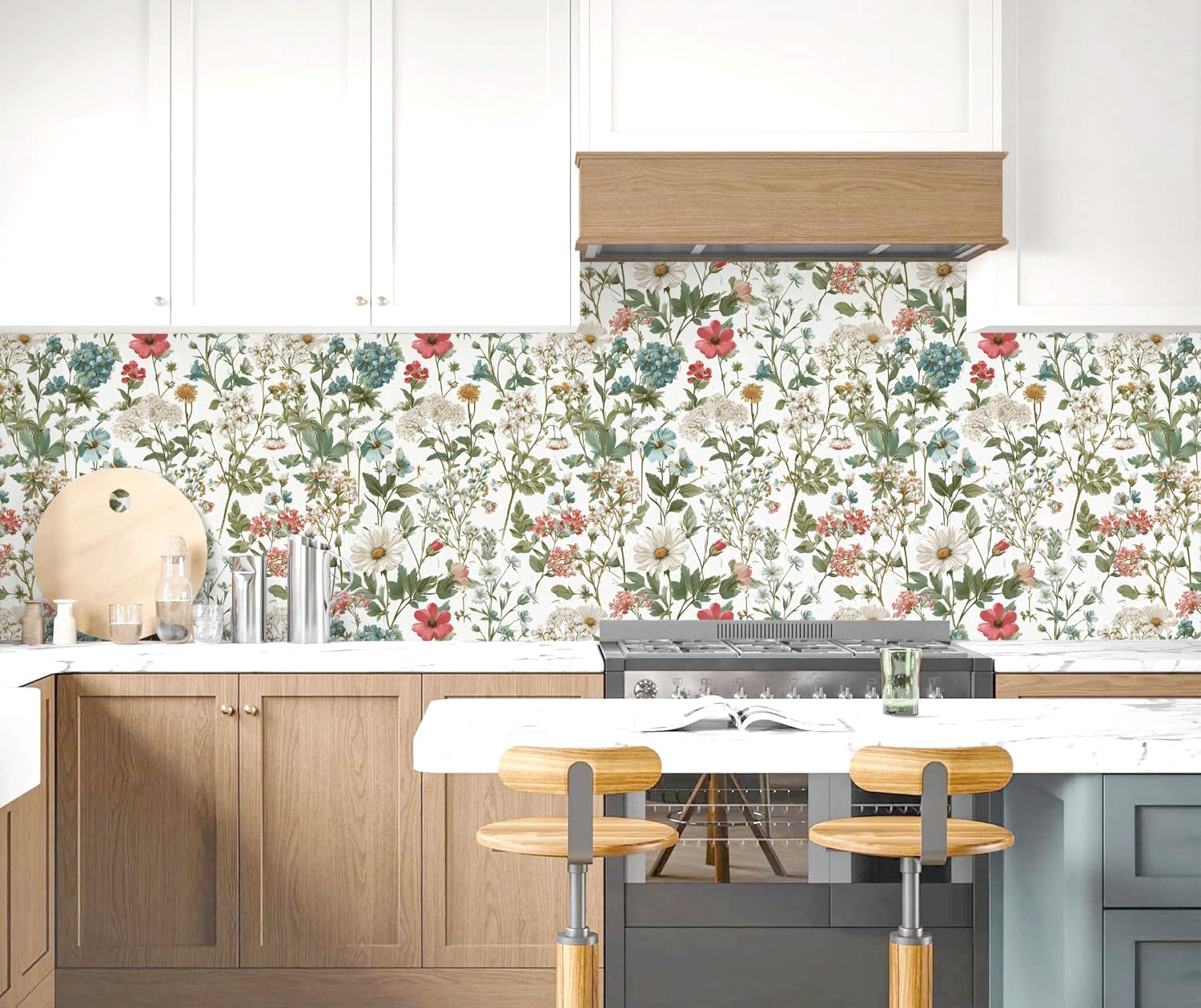 Floral Peel and Stick Wallpaper Vintage Floral Contact Paper 16.9inch x 118.1inch Colorful Flower Peel and Stick Wallpaper Boho Removable Self Adhesive Contact Paper for Cabinets Decor Vinyl