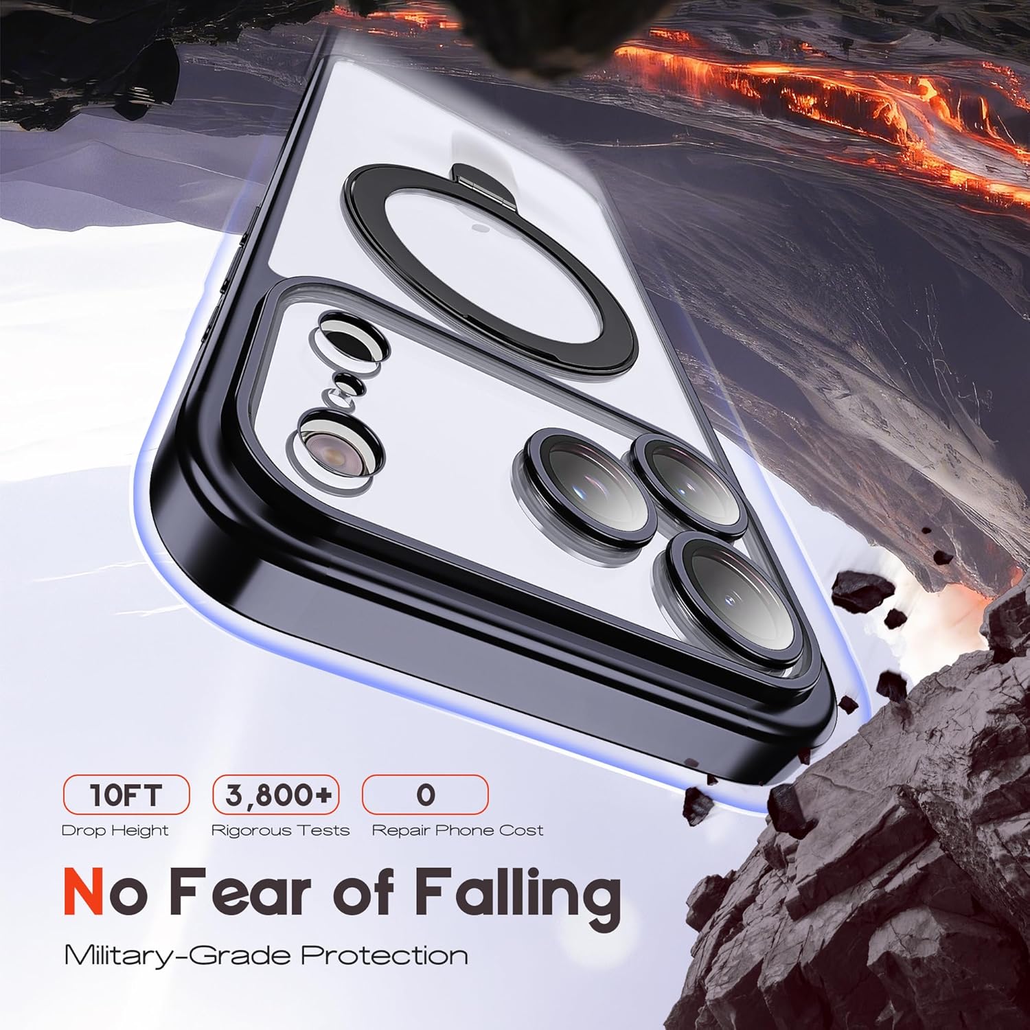 Compatible with iPhone 17 Pro Max Case with Magnetic Stand [Camera Len Protectors][Compatible with Mag-Safe] Clear Plating Phone Case for iPhone 17 Pro Max 6.9",Black