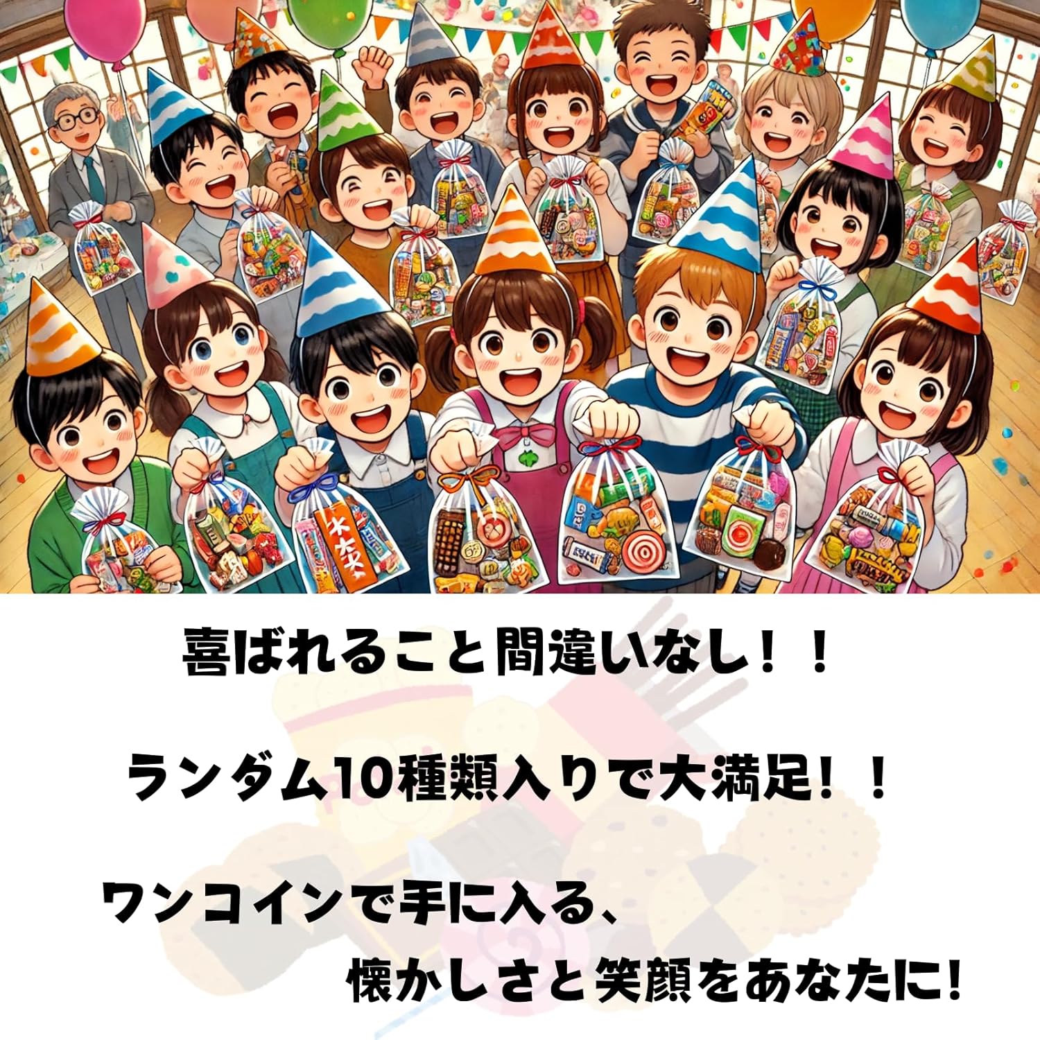 駄菓子 詰め合わせ ランダム 10個入り ＋ くまモン飴１個 1袋 子供会 イベント お祭り 誕生会 ハロウィン クリスマス パーティー 節分 ひな祭り こどもの日 まとめ買い