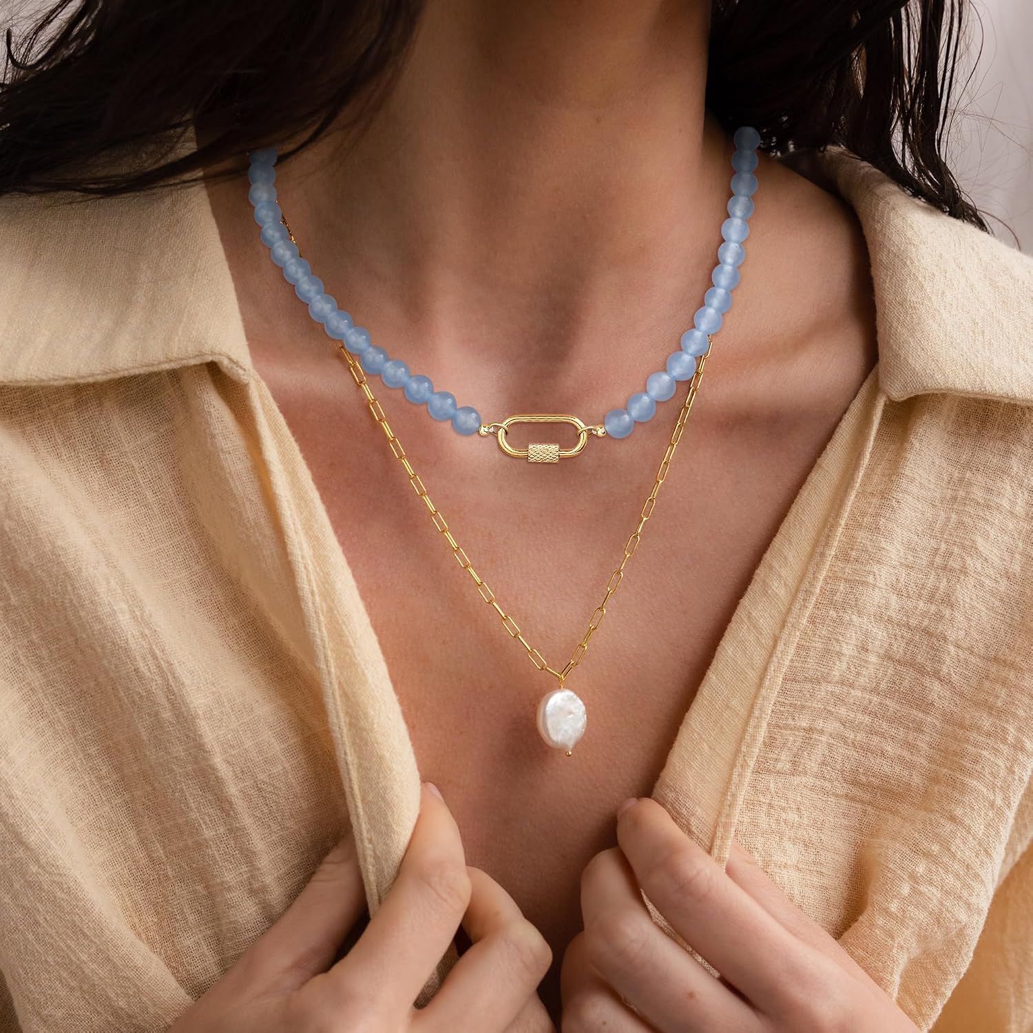 JSJOY Beaded Gemstone Necklaces for Women Teen Girl Gifts Trendy Stuff Boho Colorful Necklaces for Women Graduation Gifts for Mom Crystal Choker Necklace Wife Birthday Gift Ideas
