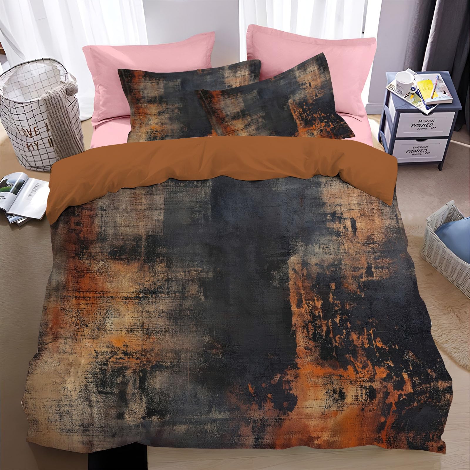 Housse de couette 220x240cm fermeture éclair avec motif rouge rouille
