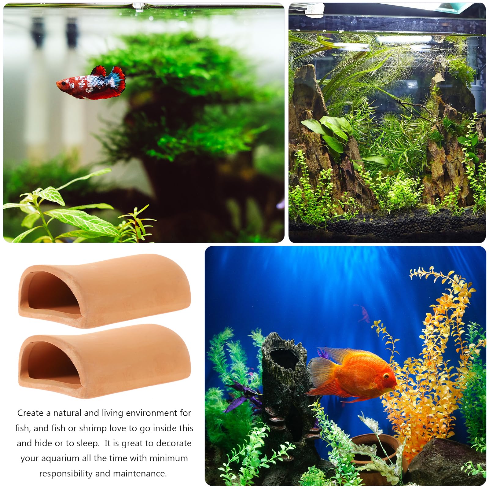Amosfun Lot de 2 incubateurs de poissons - Décoration d'aquarium - Décoration à la main - Grotte d'élevage de crevettes - Abri de poisson - Résistant à l'usure - Céramique - Ardoise