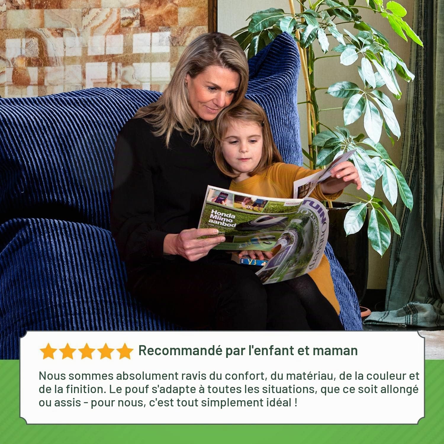 Green Bean© XXL Pouf en Velours Côtelé 370 litres Remplissage de Perles EPS - Doux Moelleux Robuste & Tissu Lavable Coussin de Sol Coussin de Repos Coussin de Siège