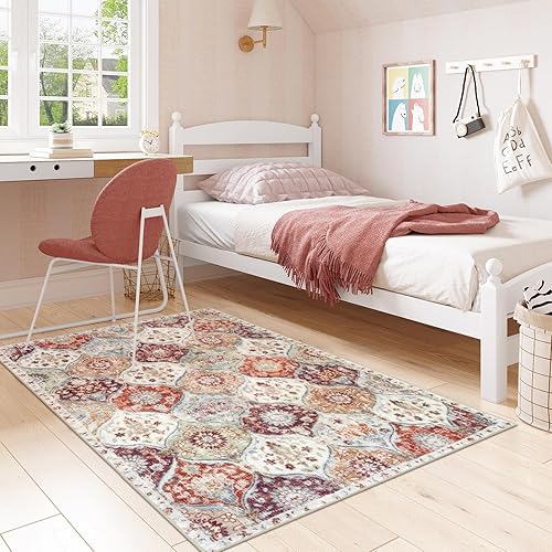 Miniatura 313 de Lahome - Alfombra marroquí antideslizante y lavable, pequeña alfombra oriental para dormitorio, cocina, entrada, baño, entrada, 61 x 91 cm, crema