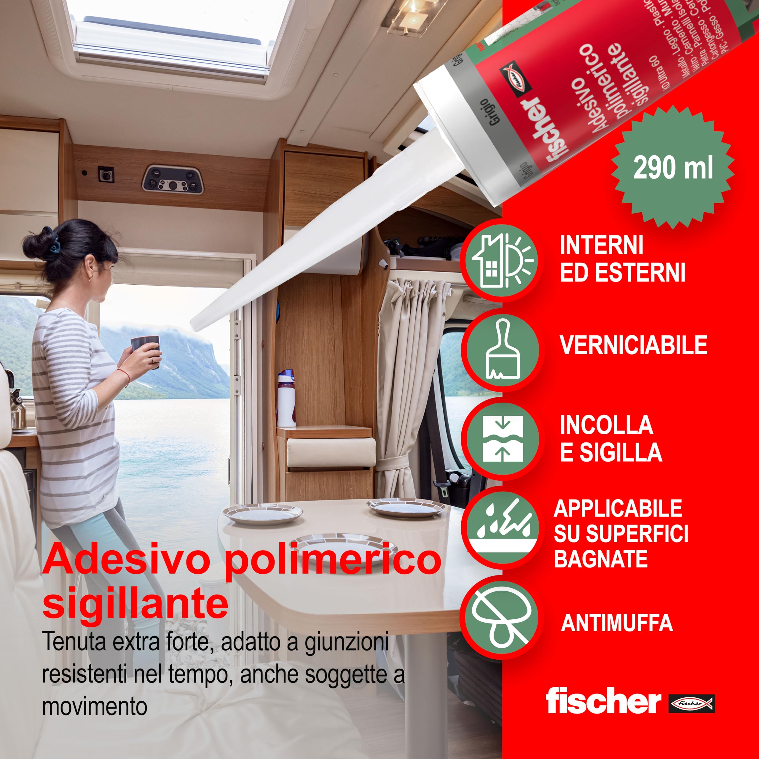 Fischer KD ULTRA 60 Bianco, Adesivo Polimerico Sigillante, Colla MS Extra Forte Resistente agli Agenti Atmosferici, per Giunzioni Resistenti nel Tempo Soggette a Movimento, per Esterni e Interni