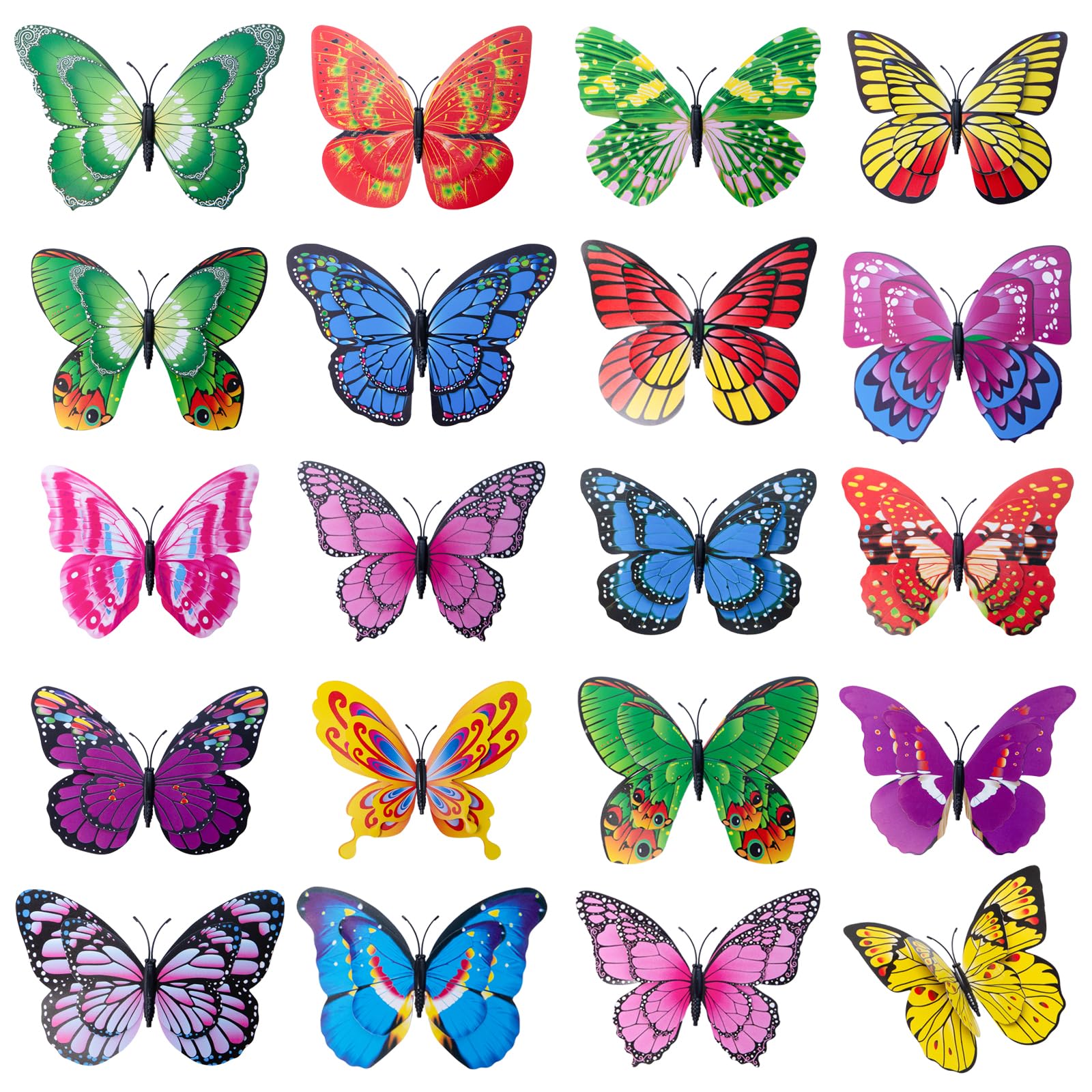 40 Piezas Mariposas Decorativas Doble con Pinza 12cm Mariposa en 3d | 12cm Mariposa en 3d para Decoración, Grande mariposa de PVC para Decoración de Habitación Infantil, Mesa de Comedor, Oficina