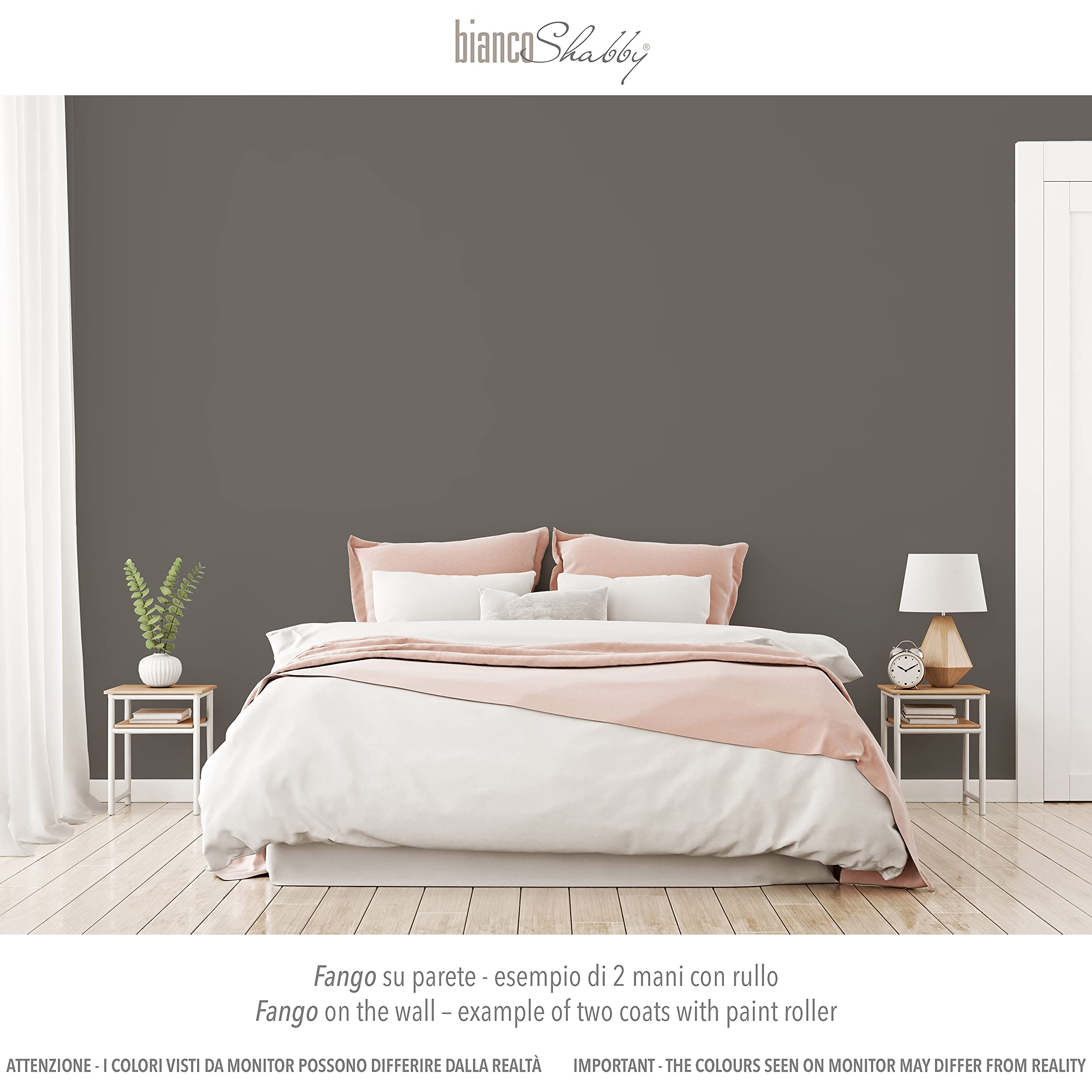bianco Shabby® Chalk Paint Fango Farba kredowa do mebli i ścian, efekt vintage, shabby chic, ekstra matowa (2,5 Litra)