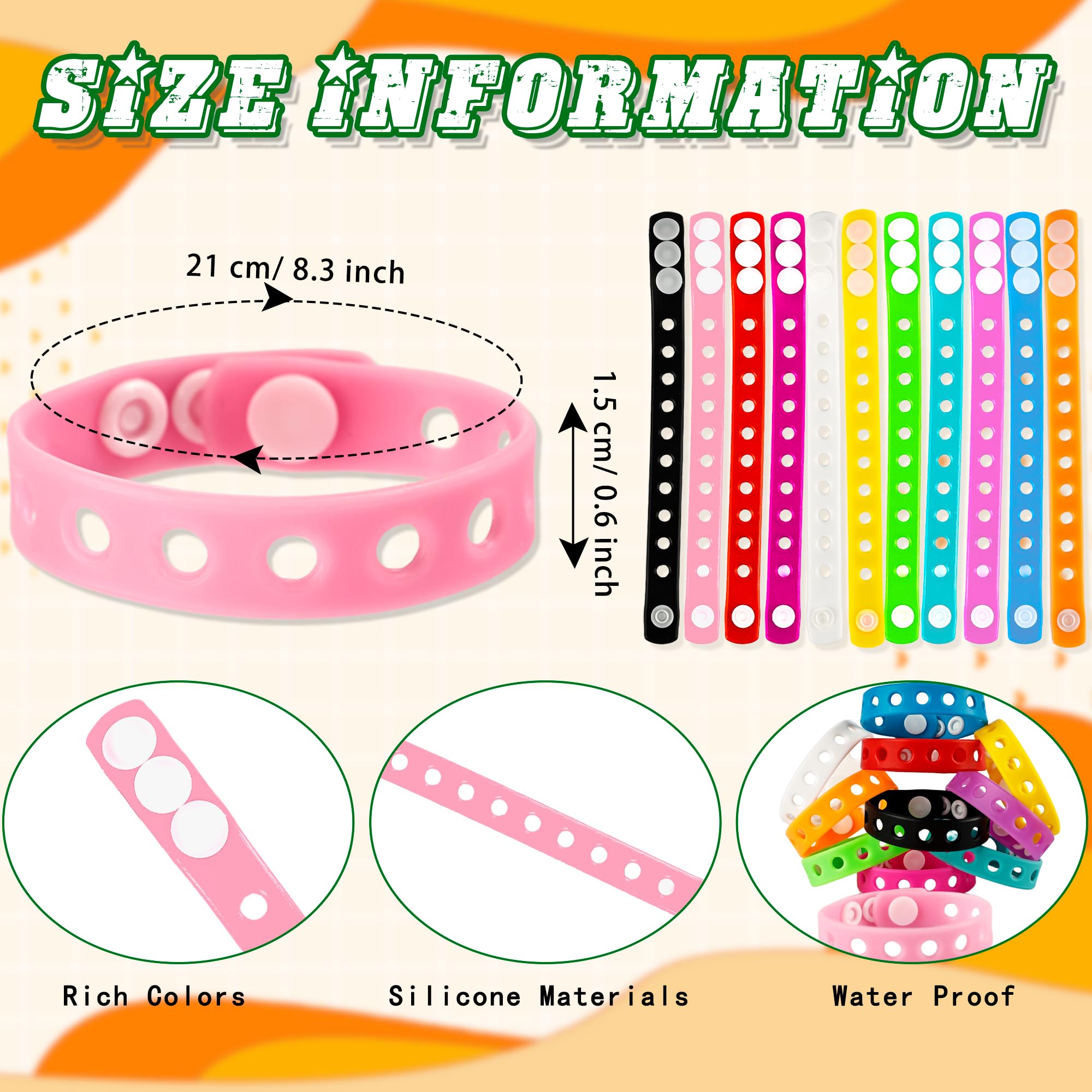 Flahard 66 Pcs Silicone Charm Bracelets Adjustable Cute Kids Rubber Bracelets Bulk Colorful Wristbands with Holes for Shoe Birthday Party Gifts Identify, 11 Colors