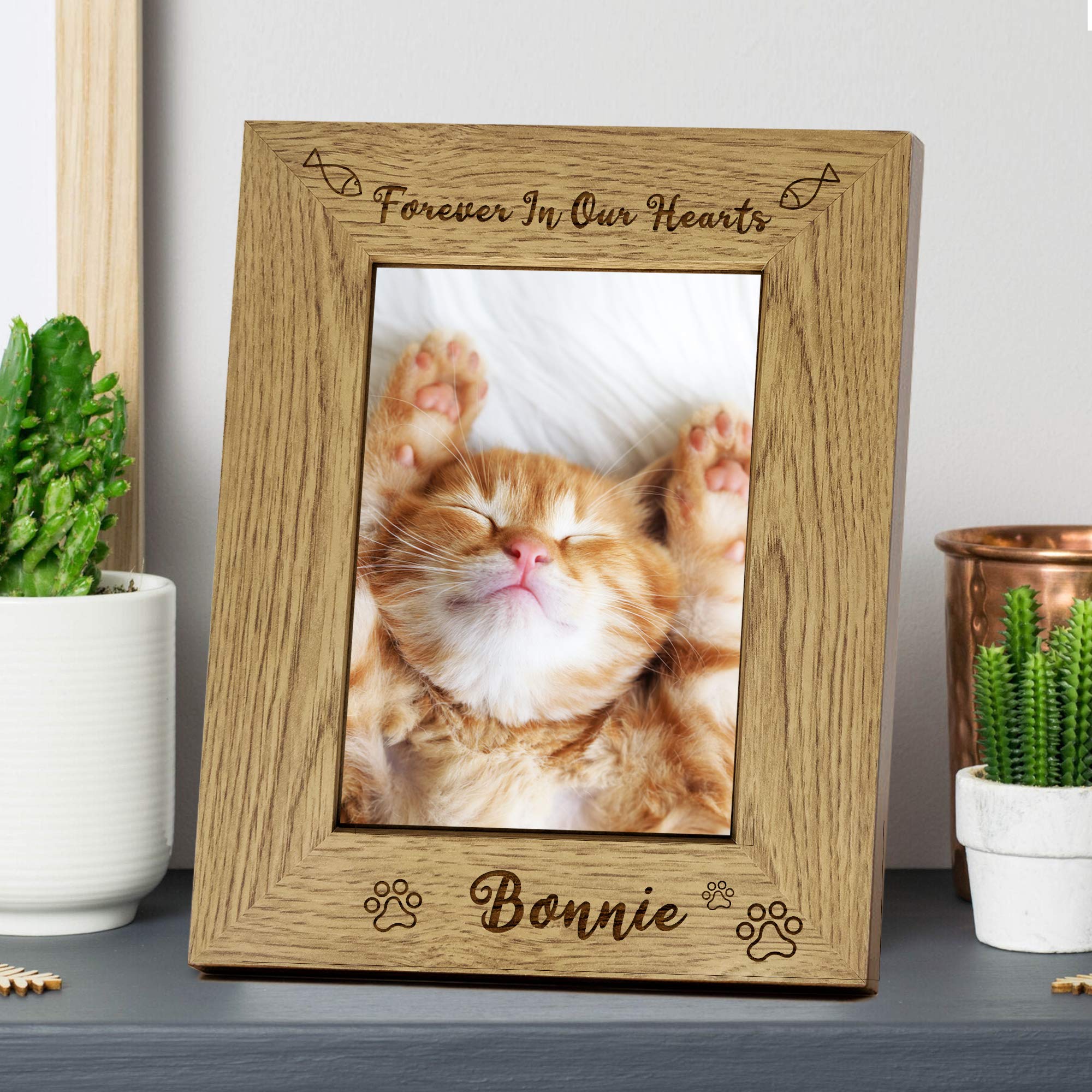 Dog Memorial Gifts for Loss of Dog 5x7 Wooden Picture Frame Sympathy Bereavement Gifts for Loss of Pet Cat Passed Away Gift (Forever in our hearts, Portrait)