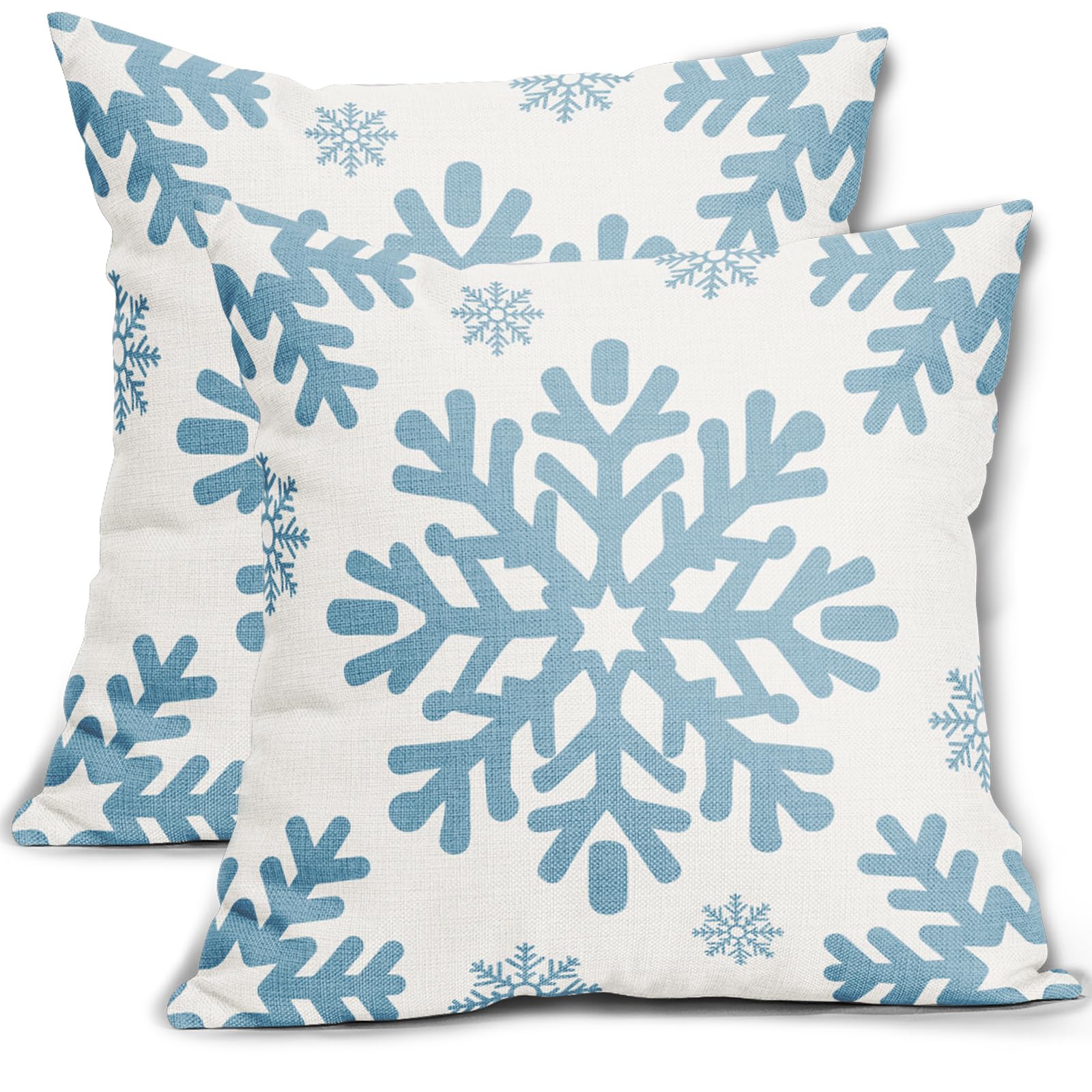 Light Blue Christmas Pillow Covers 22x22 Inch Set of 2 White Xmas Snowflakes Rustic Winter Themed Decorative Throw Pillow Cases Outdoor Linen Cushion
