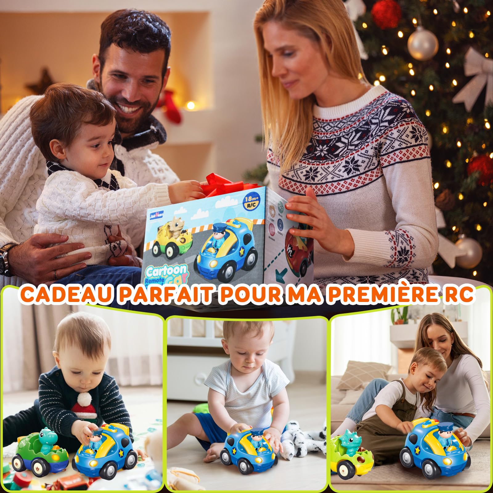Pup Go Radiocommandee pour Enfant 2 3 Ans, Cadeau Noel pour Garcon, avec Musique Et Lumières, Telecommandé 2 Ans avec 2 Poupées，La Première Voiture Télécommandée d'un Jeunes