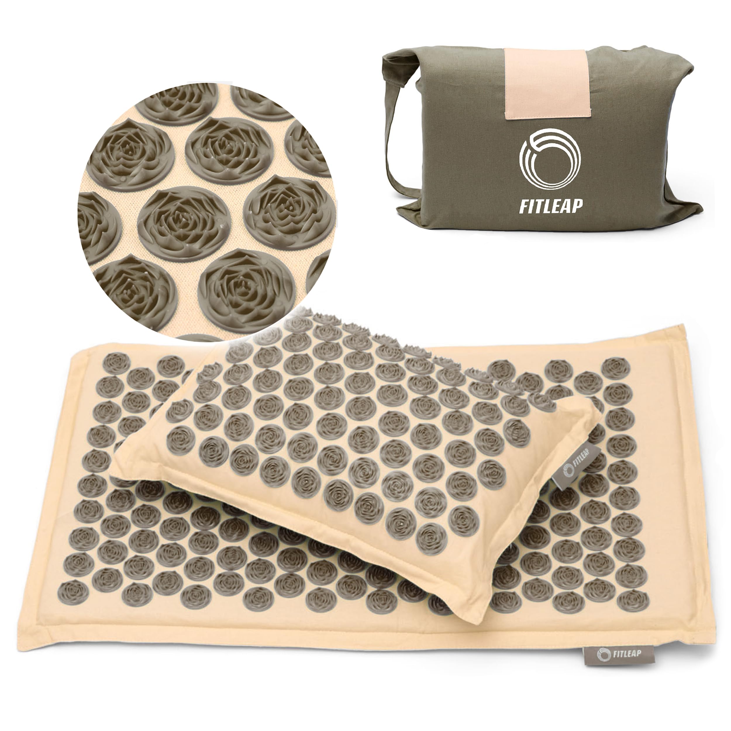 Fitleap Akupressurmatte mit Kissen und Tasche, mit über 7000 Druckpunkten | Massage Matte löst Verspannungen und stimuliert Reflexzonen, das Blütenmuster wirkt durchblutungsfördernd und vitalisierend