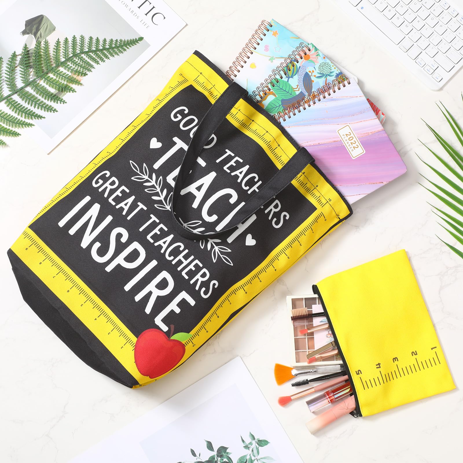 Paterr 12 pezzi regalo di apprezzamento per insegnanti, 6 pezzi borsa tote in tela per insegnanti e borsa per il trucco regalo di ringraziamento per donne, dipendenti, colleghi, forniture per ufficio