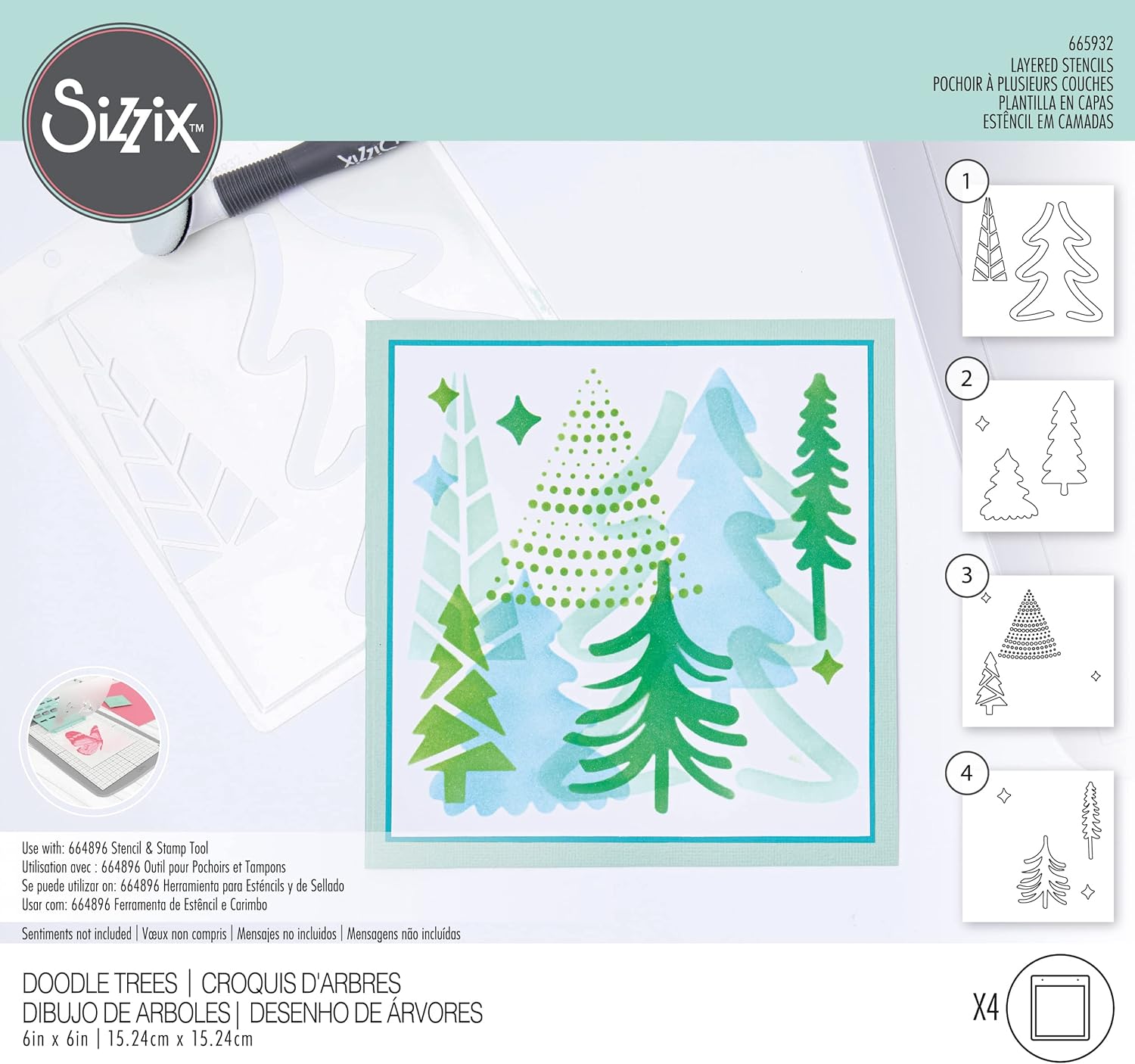 Sizzix Layered Reusable Stencils for Crafts 4PK Doodle Trees by Olivia Rose | 665932 | Chapter 4 2022