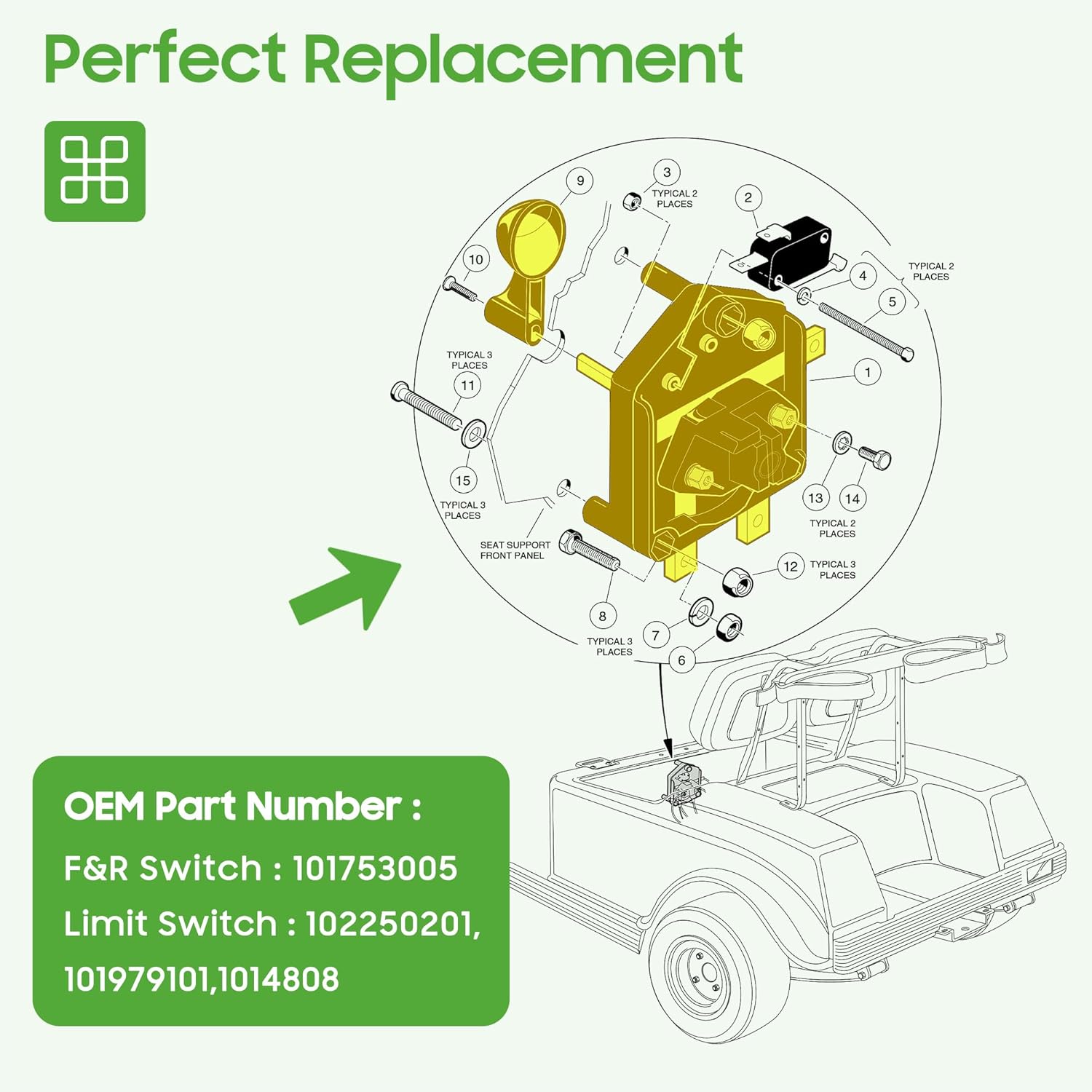 10L0L Heavy Duty Forward and Reverse Switch for Club Car DS 1996-up 48V Powerdrive System Golf Cart, OEM# 101753005 102250201 101979101 1014808 1012987