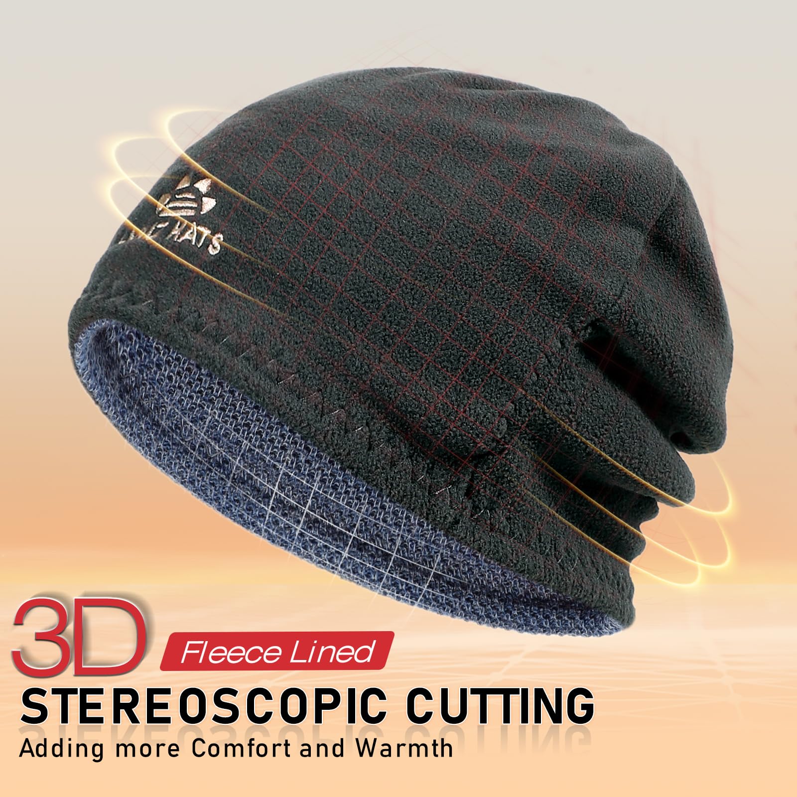 Lvaiz Mens Winter Beanie Hat Warm Fleece Lined Skull Cap for Men Reversible Women Windproof Watch Hat Knit Warm Unisex Beanie Blue Grey