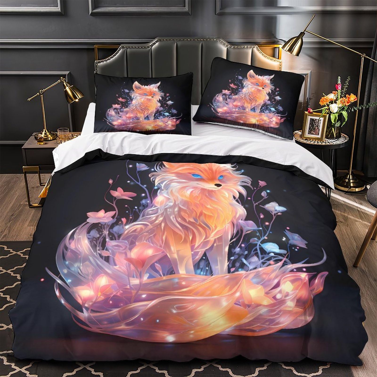 Housse de couette renard 220x240cm en microfibre douce avec fermeture éclair