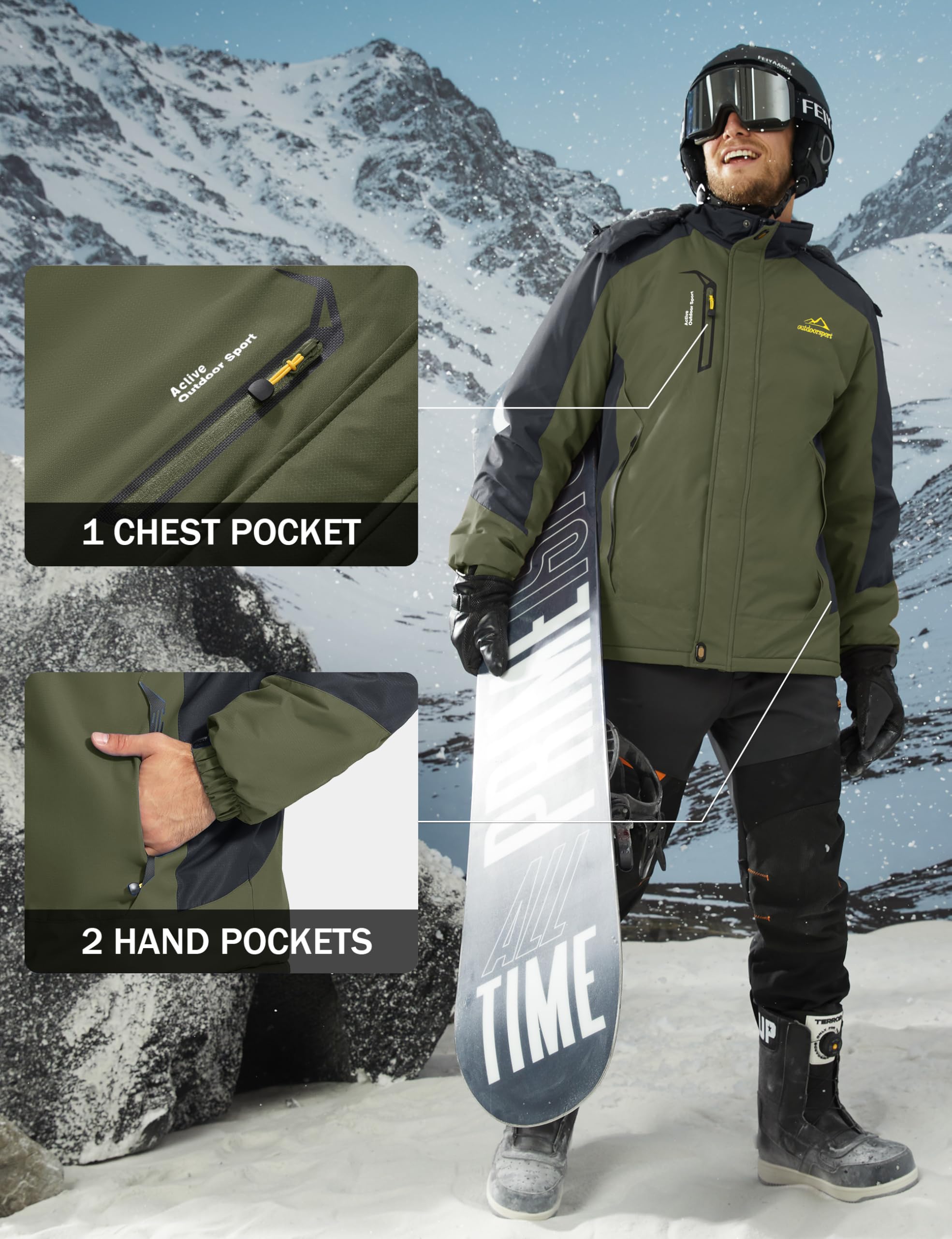 Ski Jackets Men Snow Jacket for Men Waterproof Rain Jacket Winter Jackets Winter Coats Skiing Jackets Parka 3