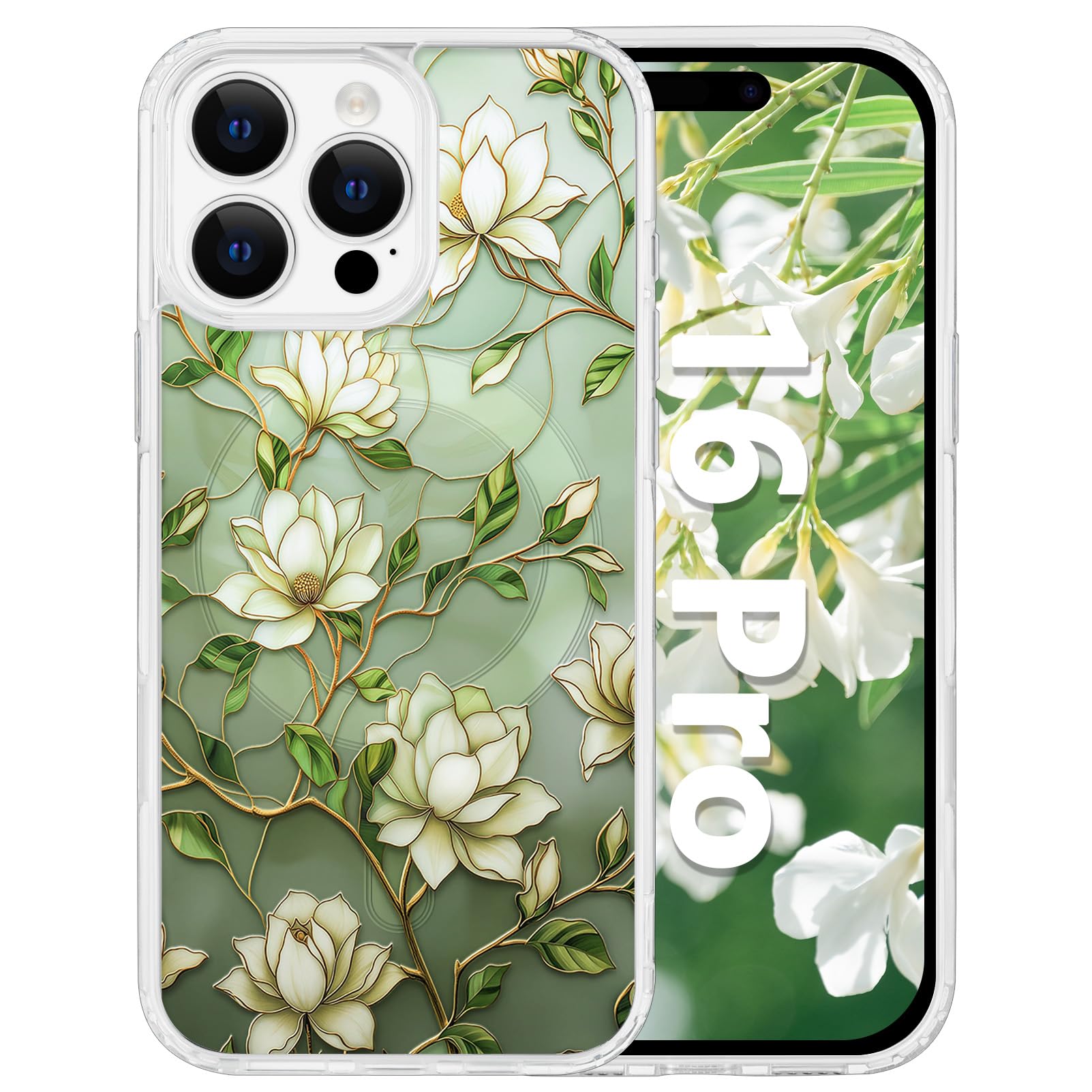 Coque iPhone 16 Pro fleurie transparente compatible MagSafe rigide et souple - 8