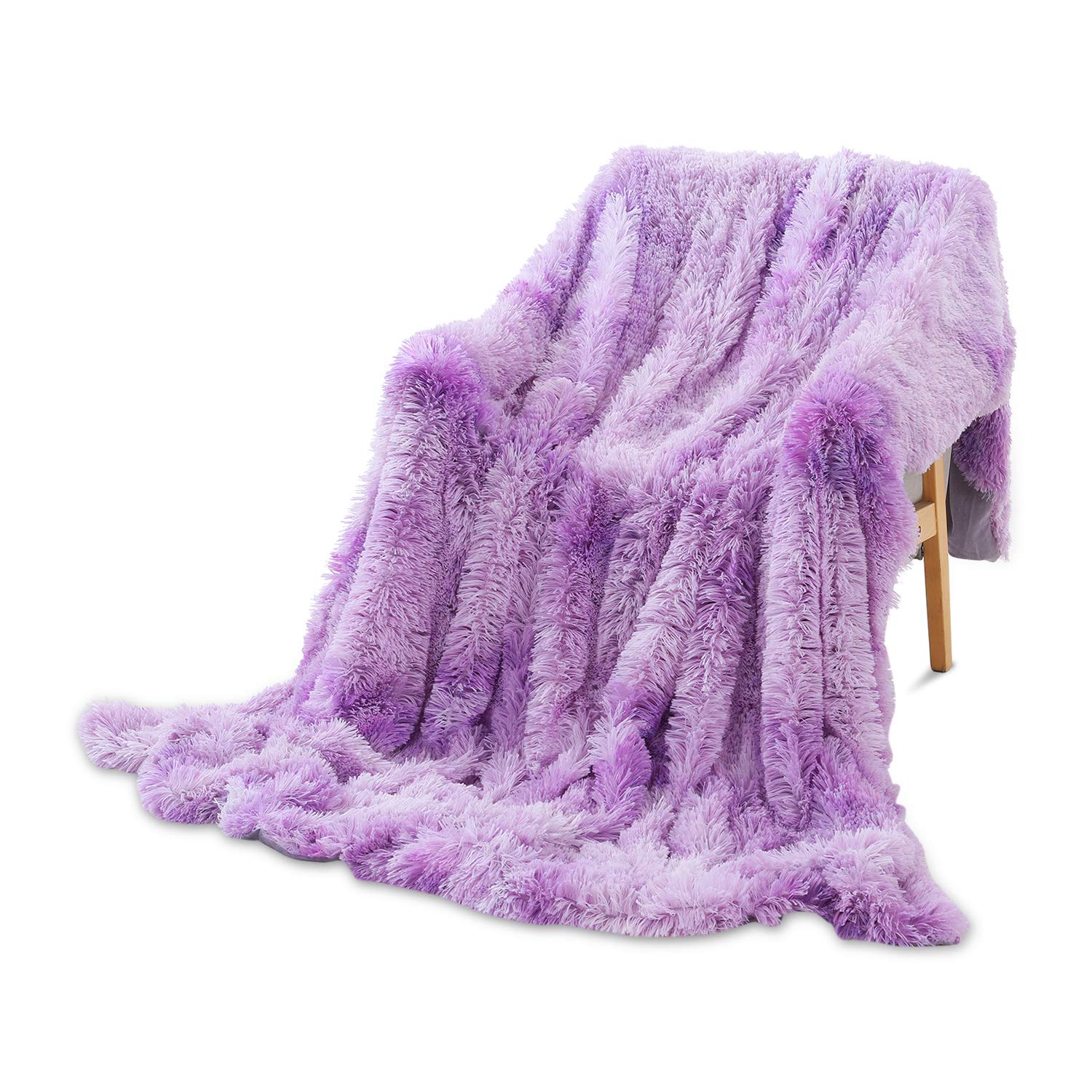 Galatée 160 * 200cm Elegante di alta Qualità Coperta double face Color Arcobaleno Plaid in Flanella di Pile Morbidissima Calda per Divano e Letto, Morbida Coperte di Microfibra Viola