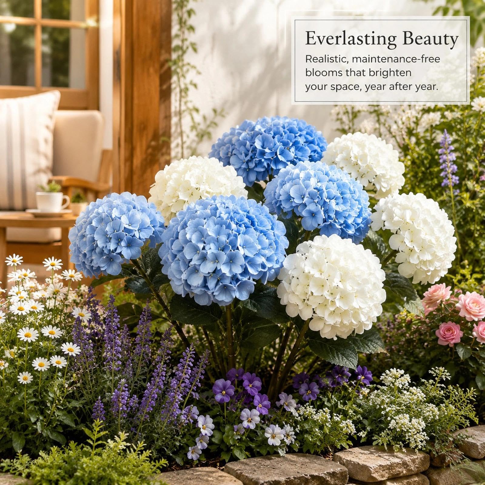 5er Set Hortensien Kunstblumen 68cm Seidenblumen(Grün) | Ø 16cm Blüten, Real-Touch, mit Blättern. Perfekt für Vase, Tischdeko, Hochzeit, Brautstrauß, Büro, Hotel, DIY