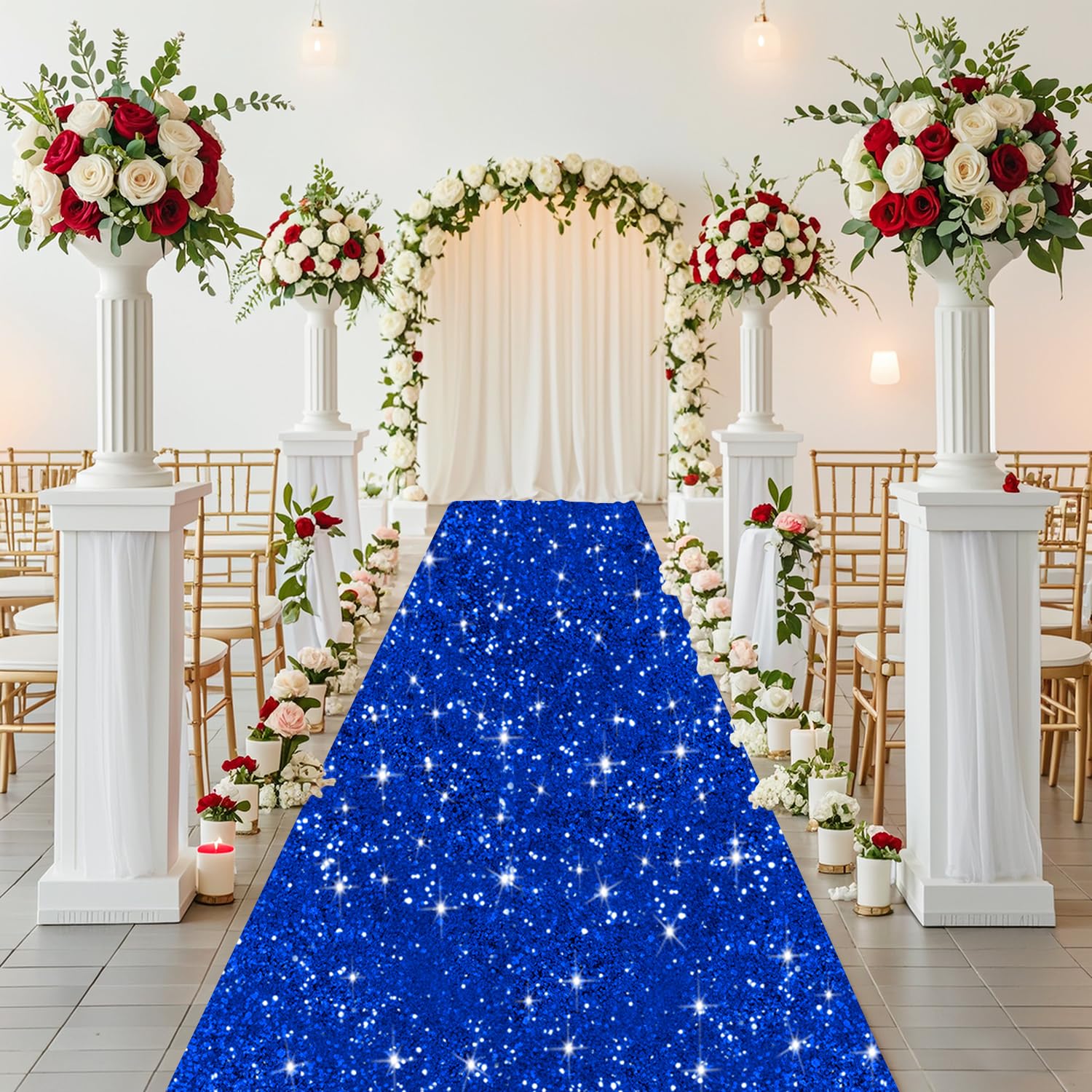 Runner blu per feste, 1,2 x 6,1 m, con paillettes, per cerimonie di nozze, luccicanti, corridoi, corridoi, runner da pavimento per addio al nubilato, decorazione per feste