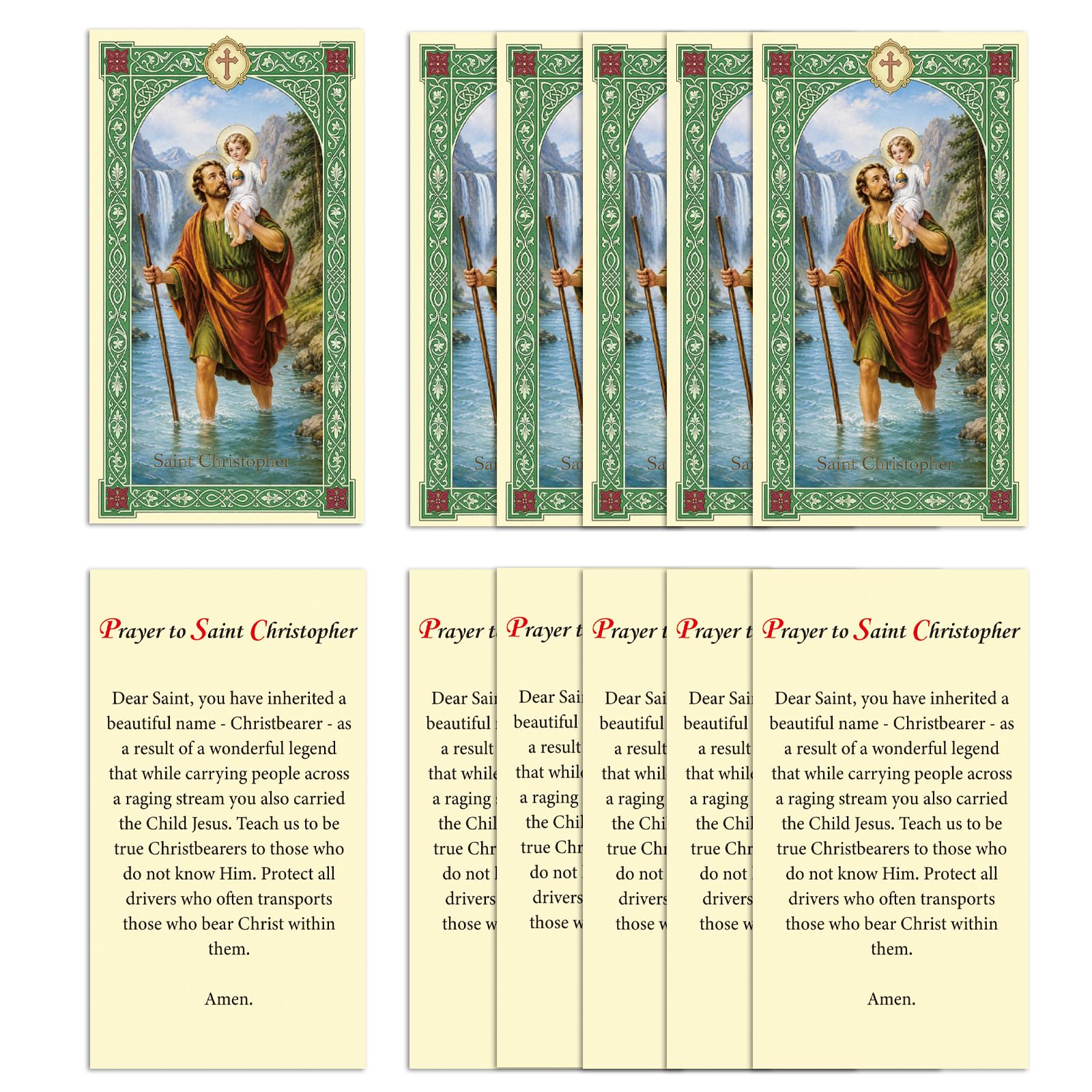 ESNOY 10 Pack Saint Christopher Prayer Cards – Catholic St Christopher The Protector – Holy Card with Prayer