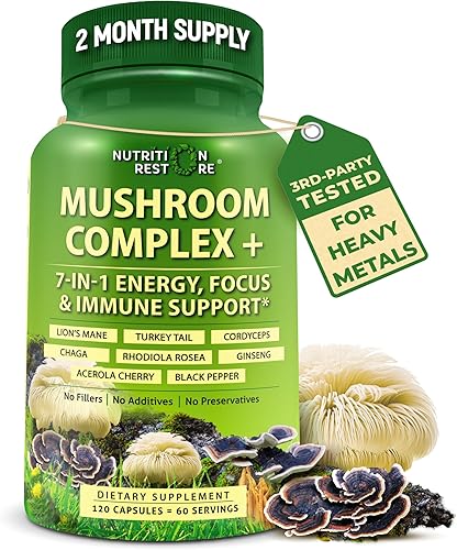 Complejo orgánico de hongos: melena de león, cola de pavo, cordyceps, chaga, contiene beta-glucanos naturales - Mezcla de energía orgánica y apoyo