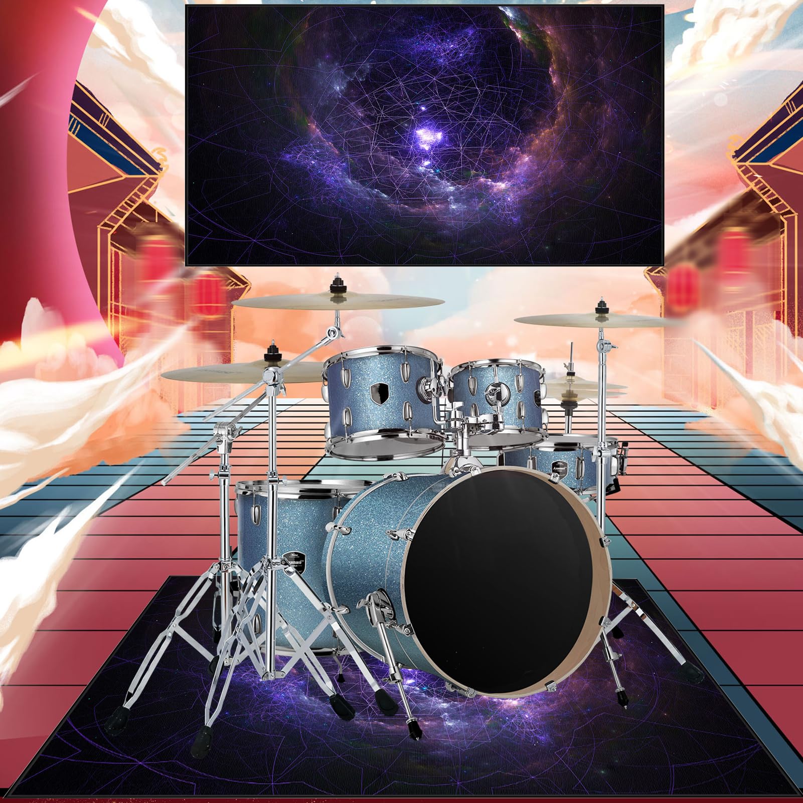 Dywan perkusyjny, izolacja akustyczna, mata wygłuszająca, dywan perkusyjny, 230 x 200 cm, profesjonalny, prostokątny, elektroniczny zestaw perkusji jazzowej