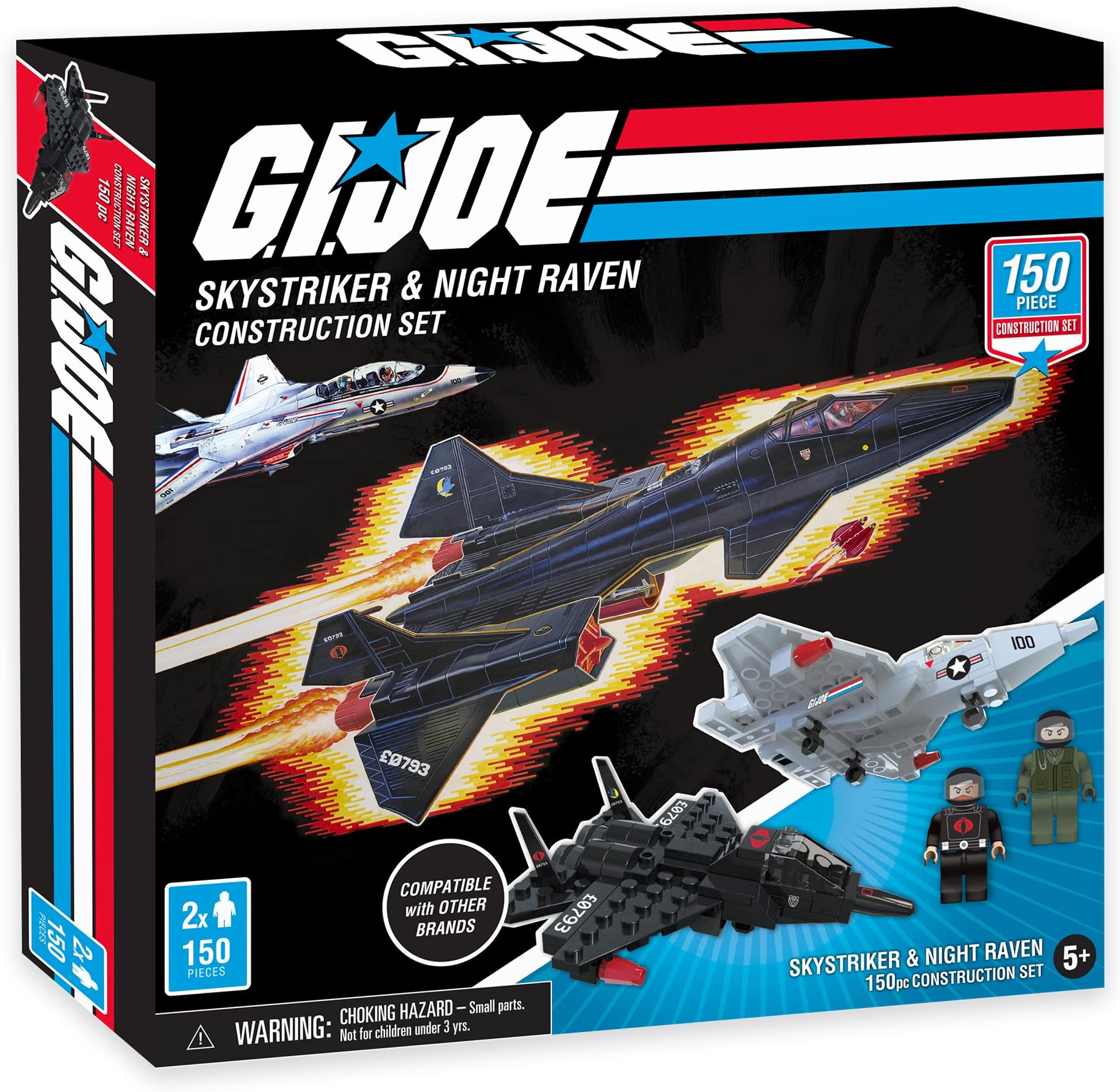 Forever Clever GI Joe Skystriker & Night Raven Jet Fighter Construction Set (150 Total Pieces)