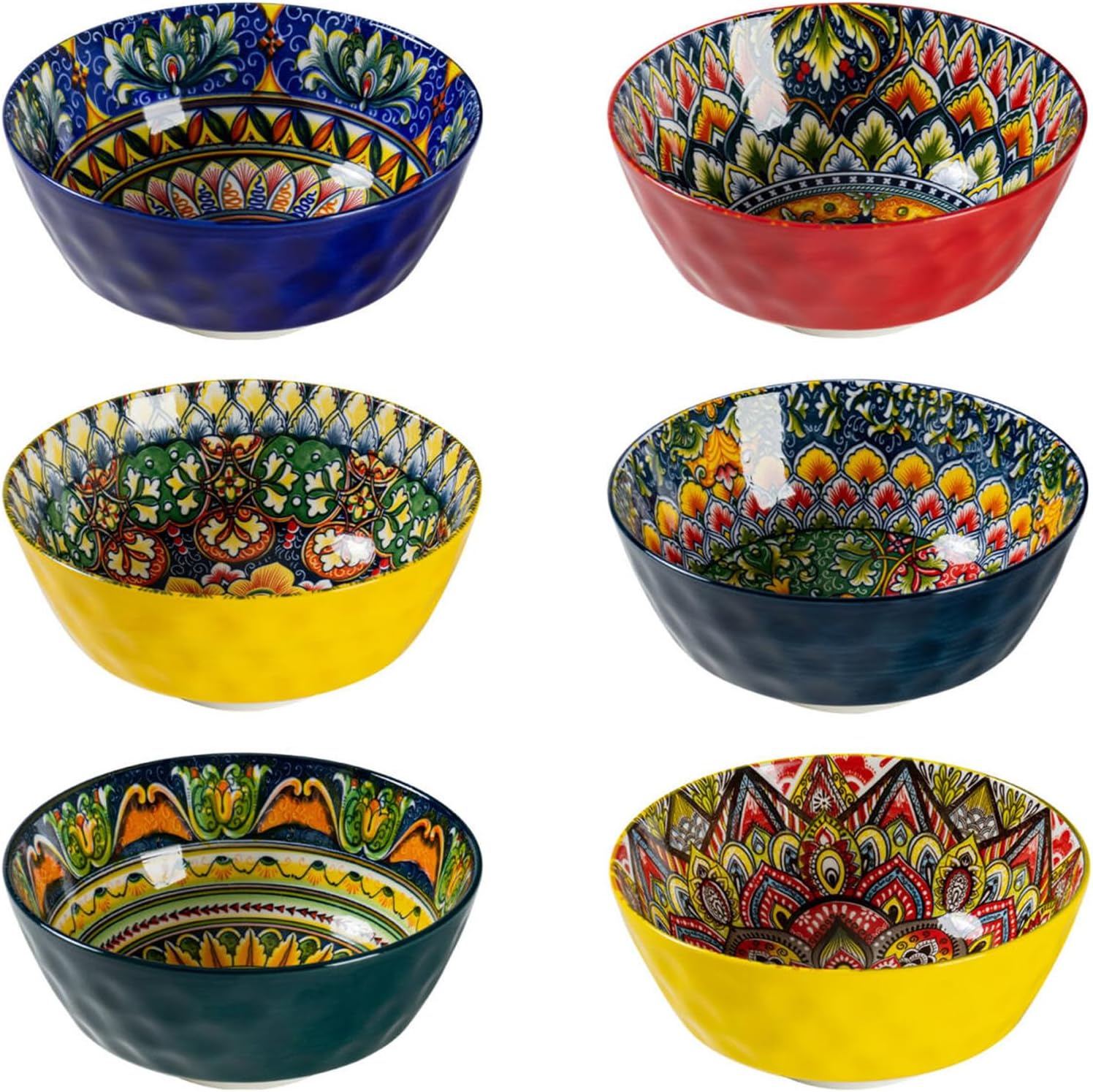 – Soup Bowls, Set of 6 Porcelain Bowls - 12 OZ, Serving Dishes for Dessert, Soup, Cornflakes, Ice Cream, Bohemian Style Table Service - Multi-Coloured