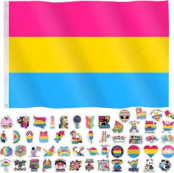 Pansexual Flag Pride Flag 3x5 Feet Pan Flag Pride Month Accesories Pansexuality Omnisexuality Banner Decorations Stuff for Parades Rainbow Festival Party with 60 Stikers