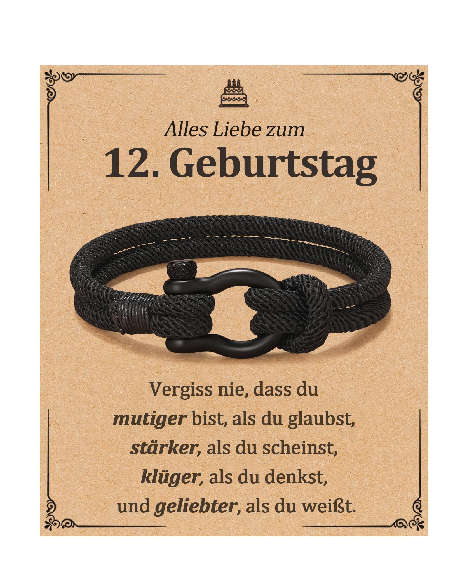 Alles Gute zum 12./13./16./18. Geburtstag für Jungen, geflochtene Seilarmbänder mit Spruchkarte