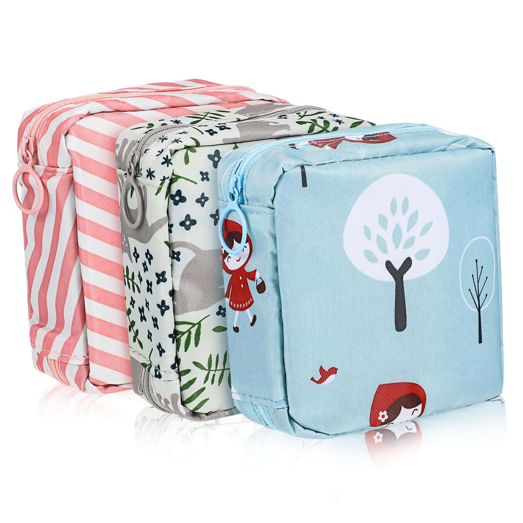 Healeved Portable Period Bag Sanitary Pad Pouch Interlayer 3pcs Feminine Care Organizer Fabric Pouch for Travel Gym Overnight Pink Stripes Leaf c