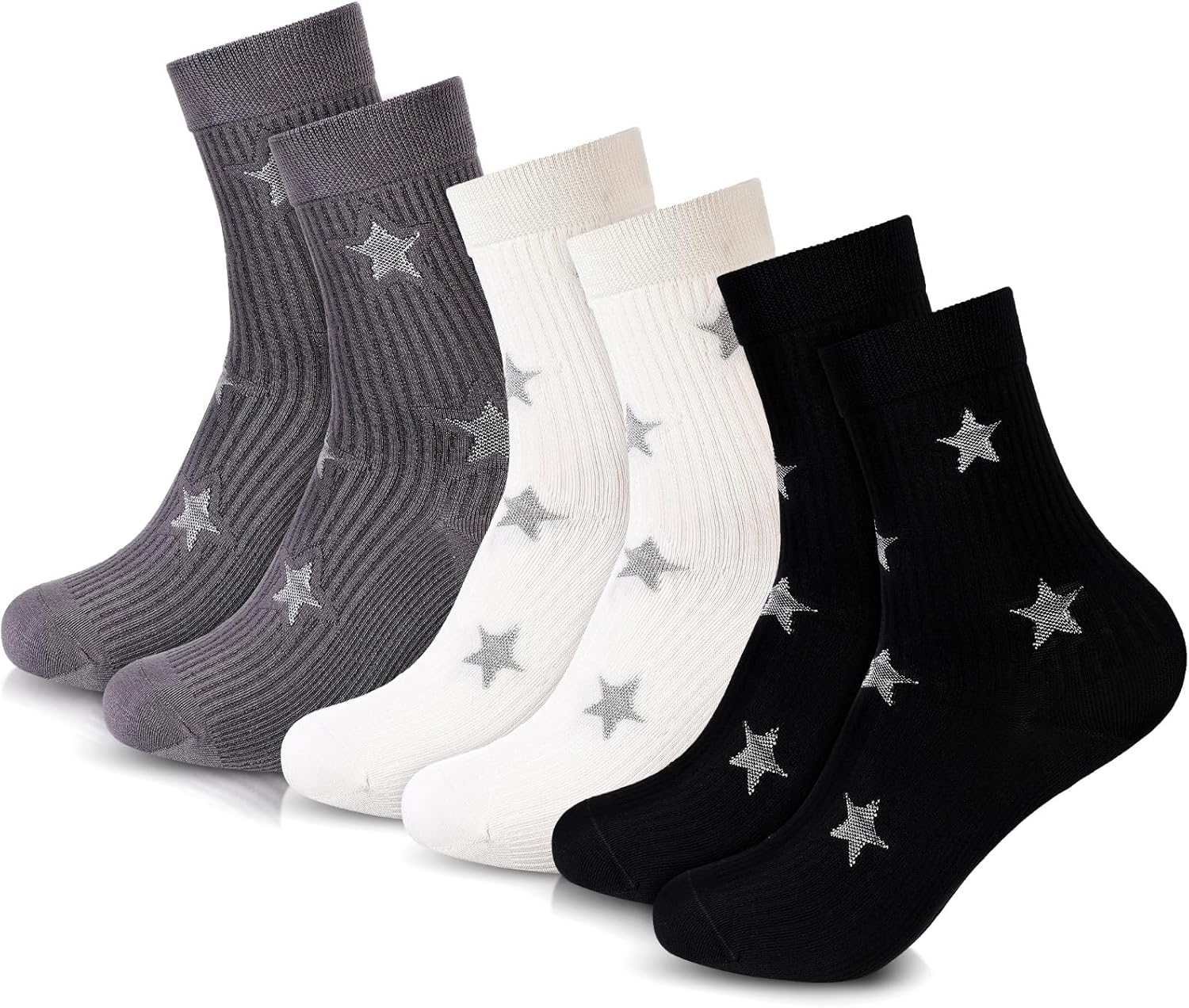 3 Pairs Star Mid Calf Socks Women Y2k Accessories Valentines Gift Cute Crew Socks Girls Aesthetic Glowing Stars