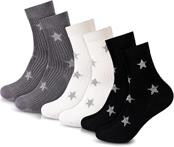 Chicingyou 3 Pairs Star Mid Calf Socks Women Y2k Accessories Valentines Gift Cute Crew Socks Girls Aesthetic Glowing Stars