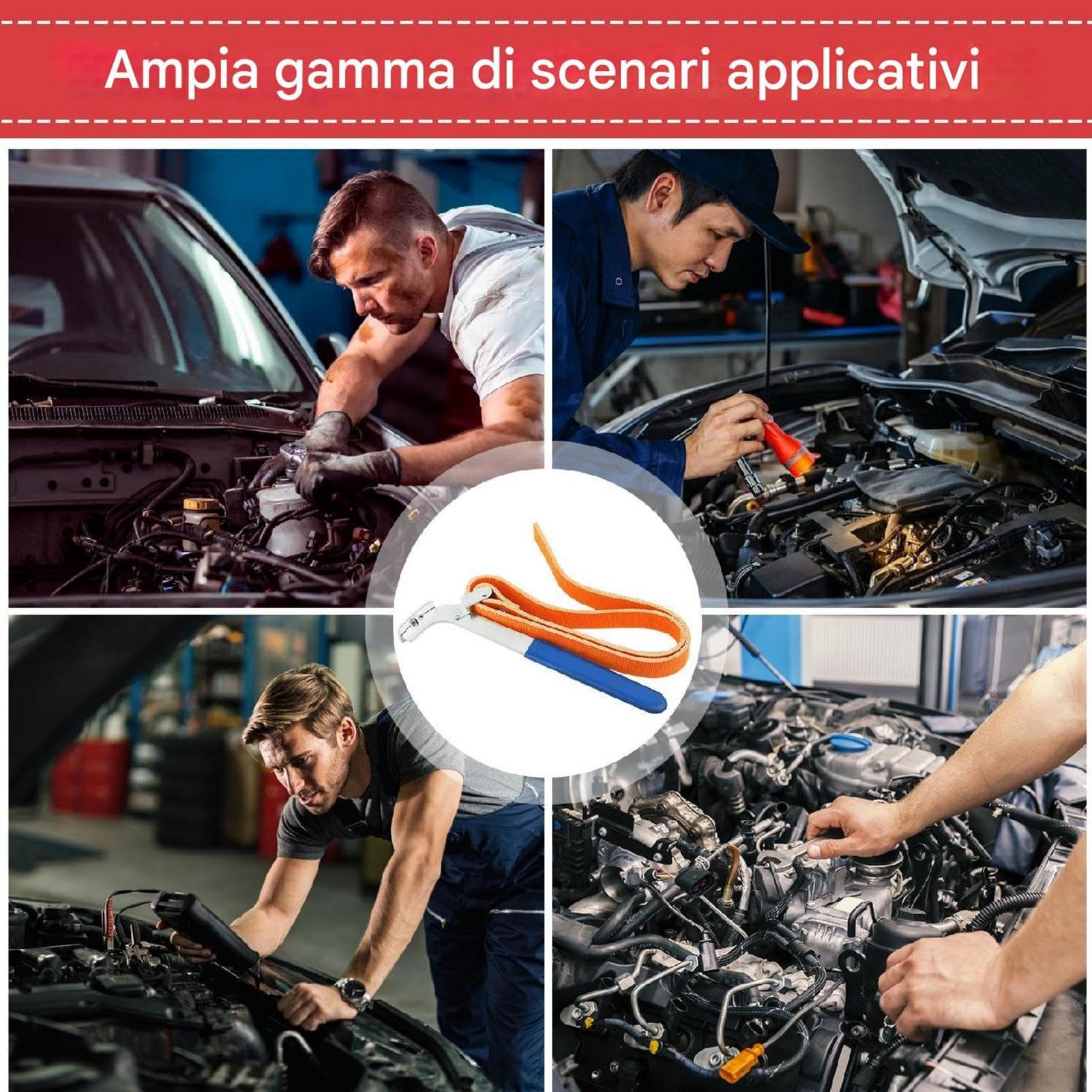 Generico Klucz do filtrów olejowych, Heavy Duty Strap Wrench, 8,07 , regulowany pasek na rękę, niebieski i pomarańczowy, przenośny łatwy uchwyt, wielofunkcyjny narzędzie do usuwania oleju, wody