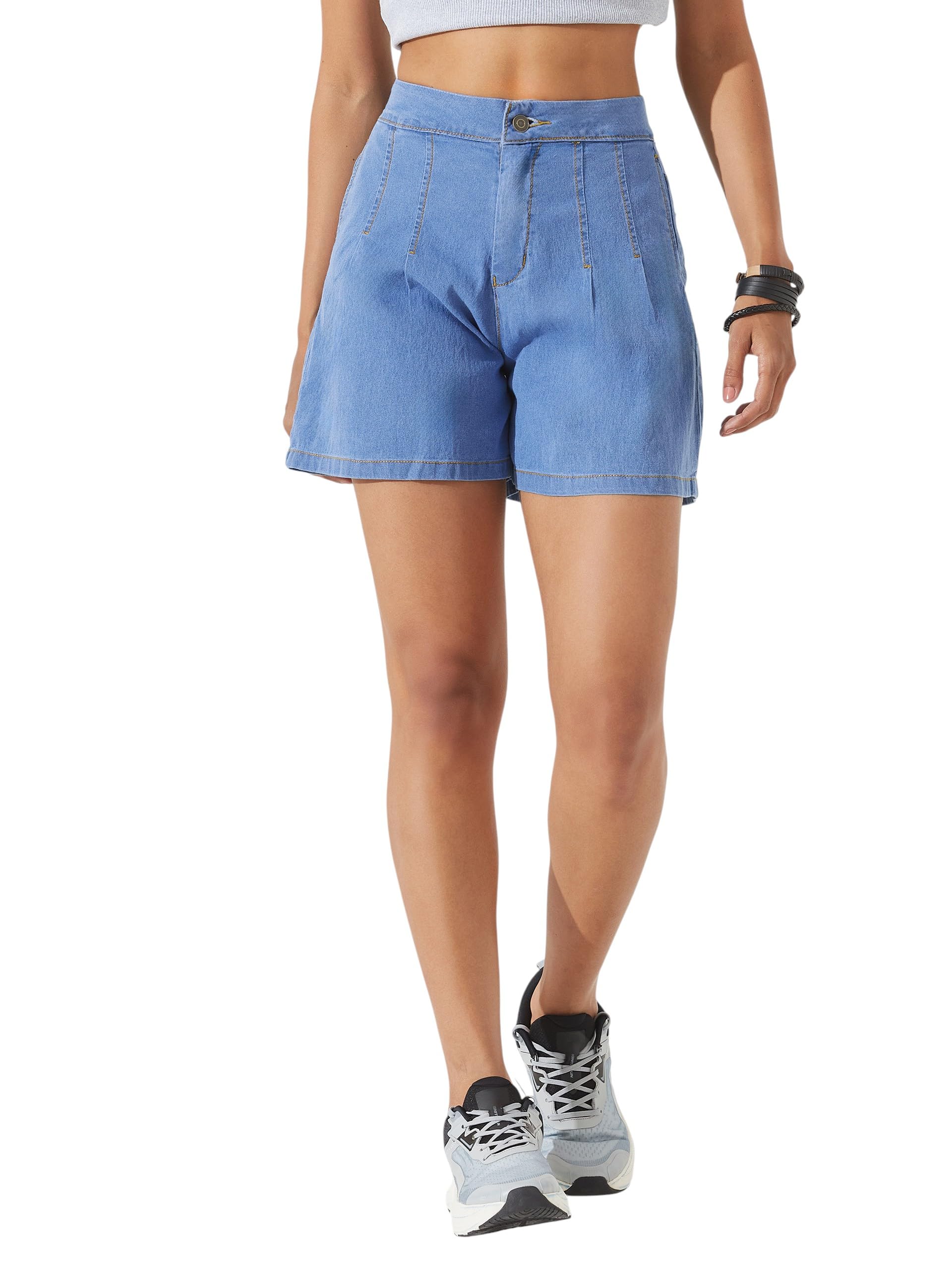 dolce crudo Women's Flared High-Rise Regular-Length Stretchable Special Light-Weight Denim Shorts-picture-25