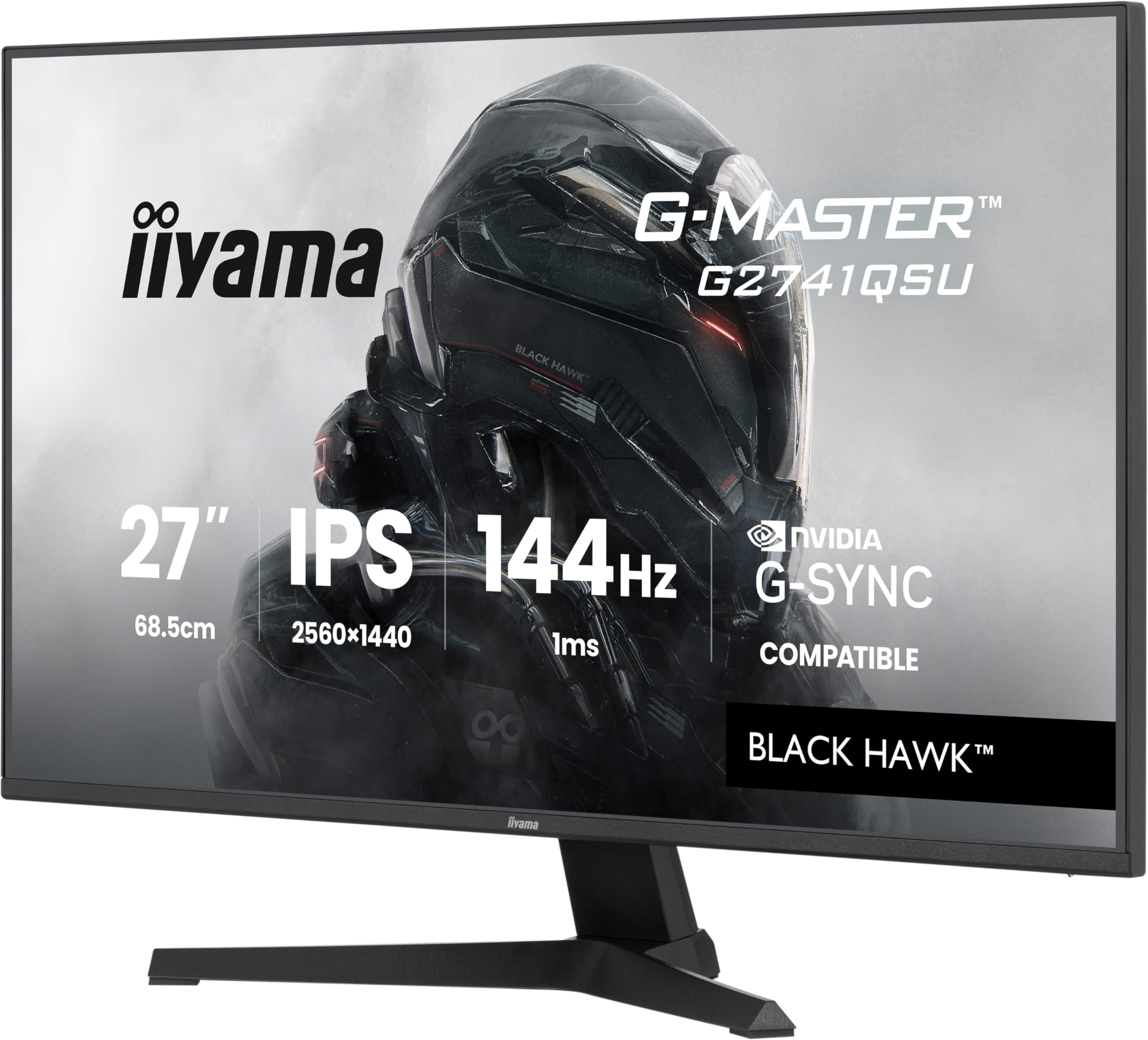 iiyama Ecran G-Master Black Hawk, G2741QSU-B1, IPS, Adaptive Sync, 2560x1440@144Hz, 1ms, Haut-parleurs, HDMI/DP/USB HUB, Black Tuner, NVIDIA G-Sync Compatible