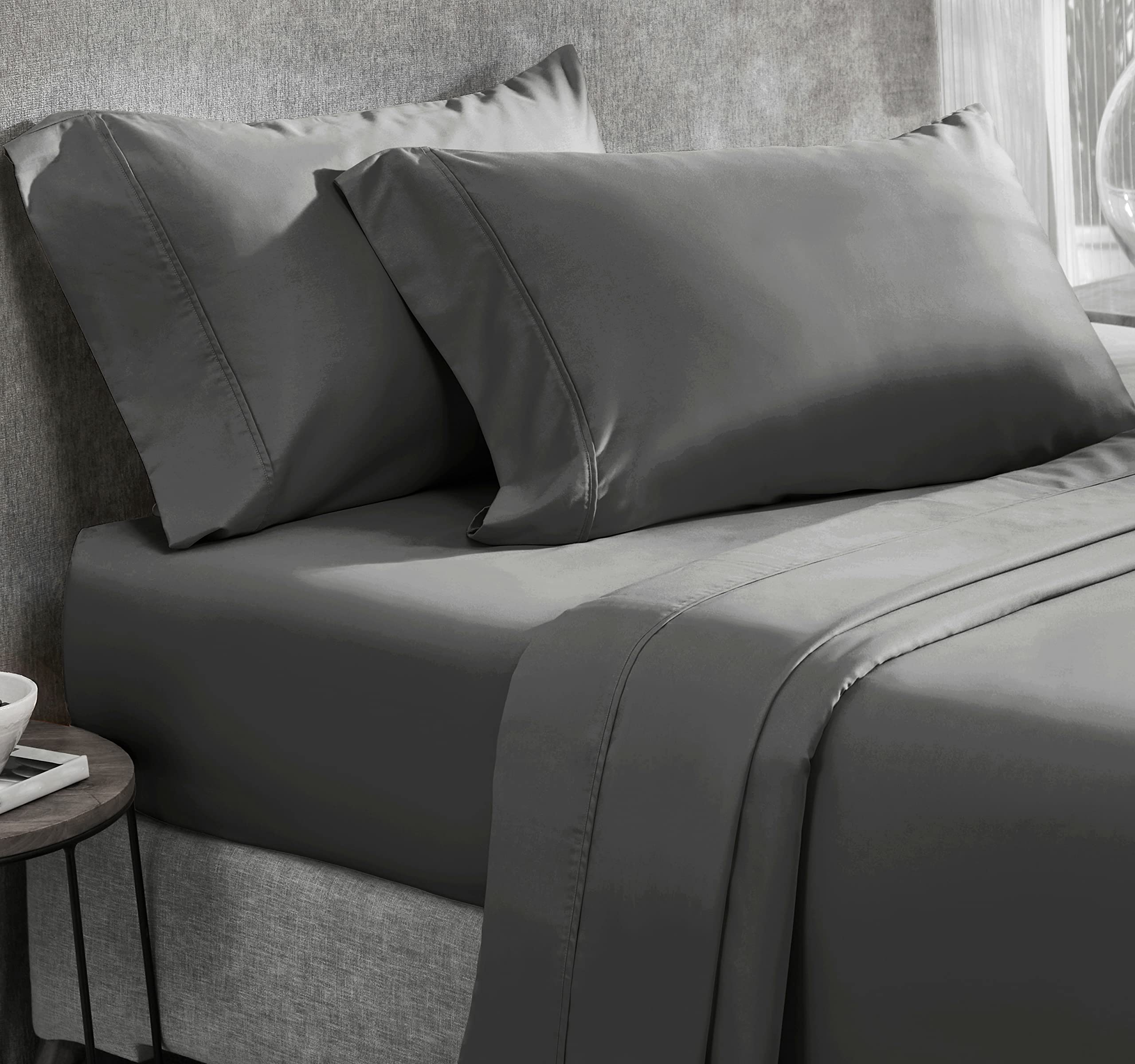 California Design den Everyday Soft Sateen Solid Sheet Set King / Dark Gray / Sheet Set - 100% Cotton - 400 Thread Count