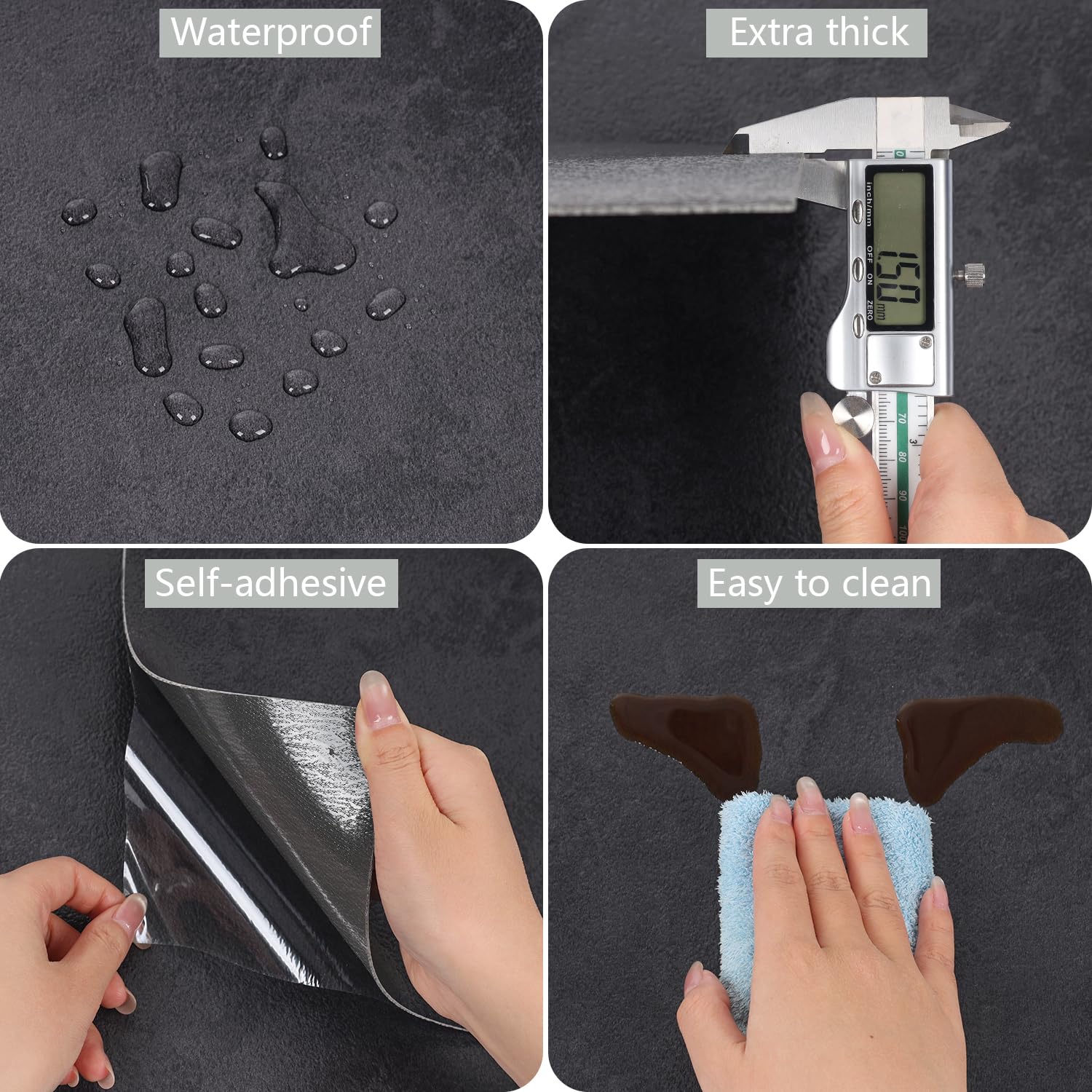 VEELIKE Dalle PVC Adhesive Sol Beton Noir 12 Pièces Carrelage Adhesif Sol Ciment Noir Dalle Garage Carreaux Adhesif Cuisine Salle de Bain Imperméable Amovible Buanderie Chambre 1.5mm 30 cm ×30 cm