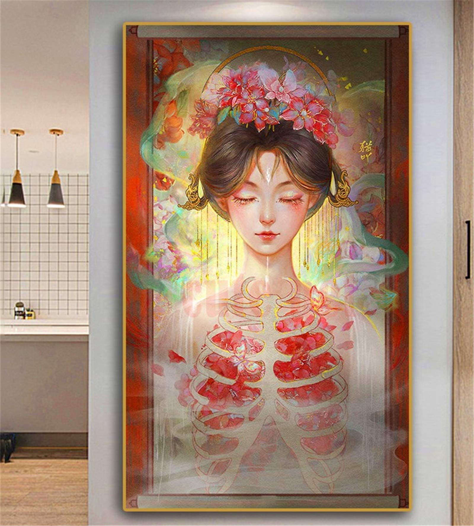 Peinture diamant 5D complète grand format 32x88 pouces strass carrés pour salon