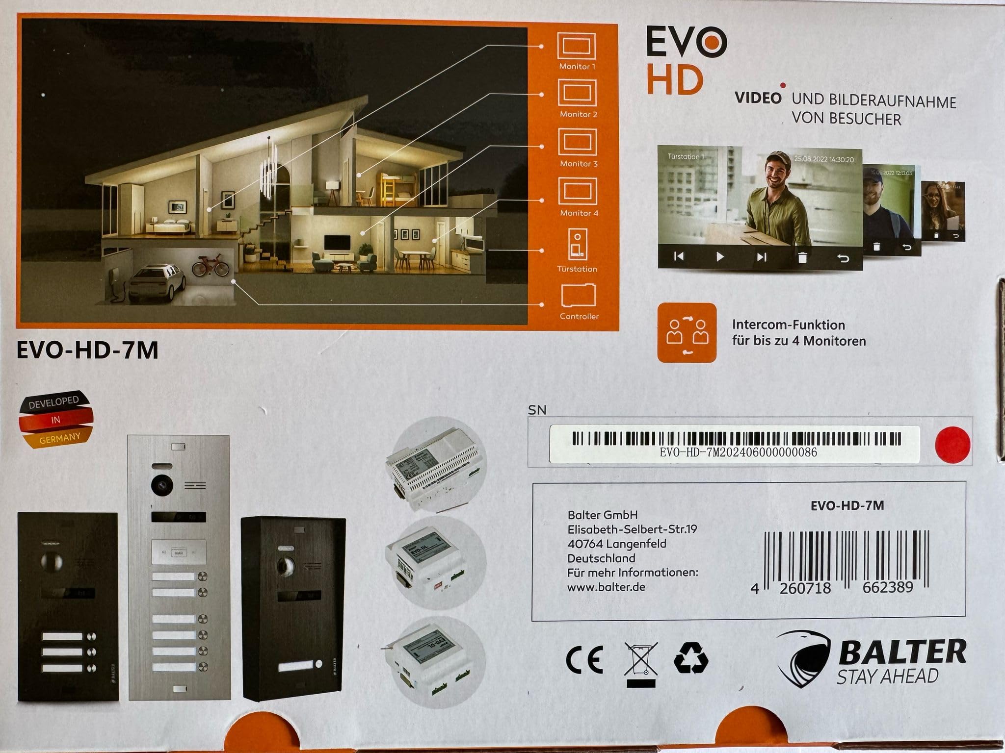 BALTER EVO HD Video Türsprechanlage Silver für 2 Familienhaus Kit, 2x Monitor 7"