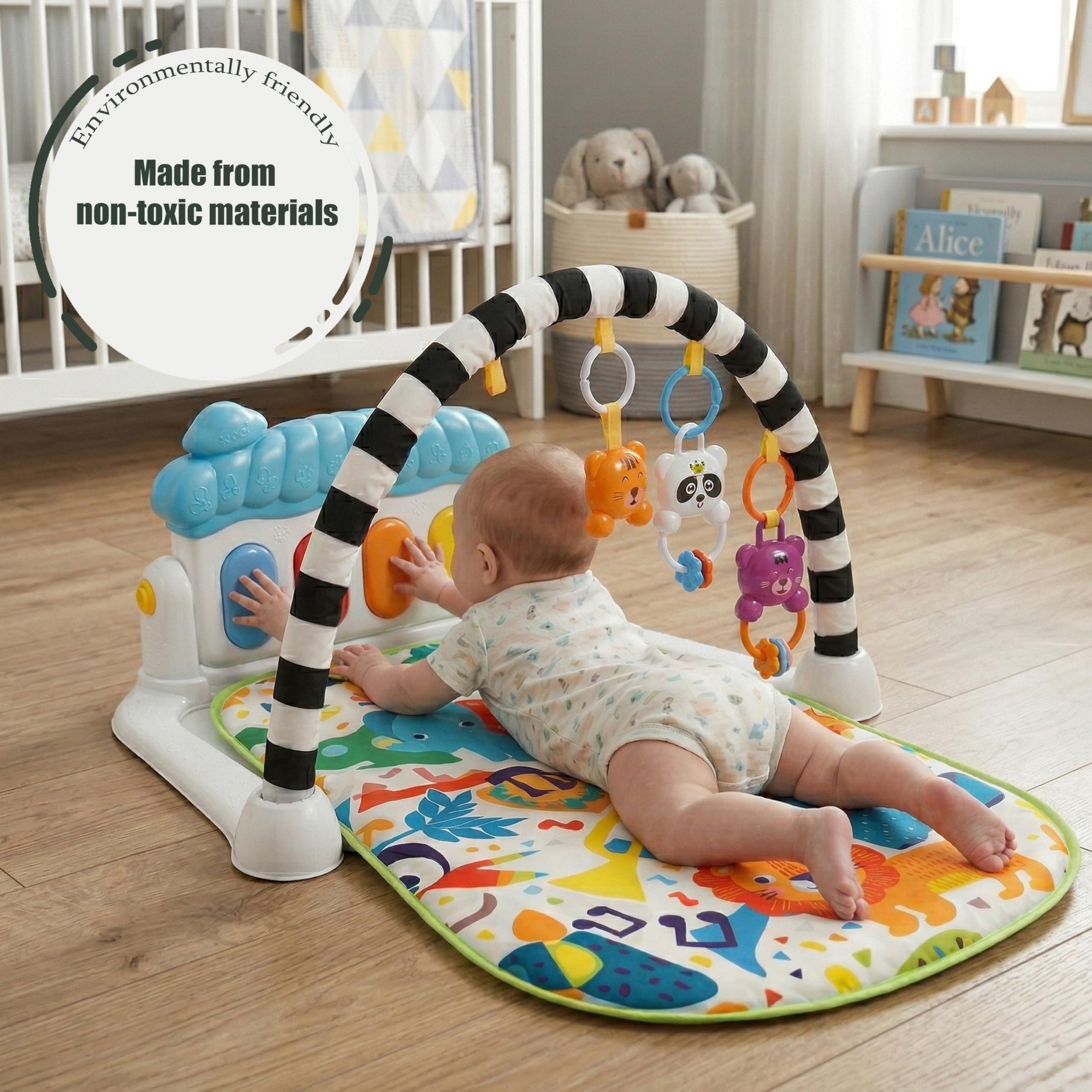 Baby Play Mat Baby Gym, White Play Gym with Musical Kick Piano Floor Activity Gym & Sensory Toys, Sounds, Lights and Music Gifts for Newborn Boy & Girl, 0 to 3 6 9 12 Months — view 5