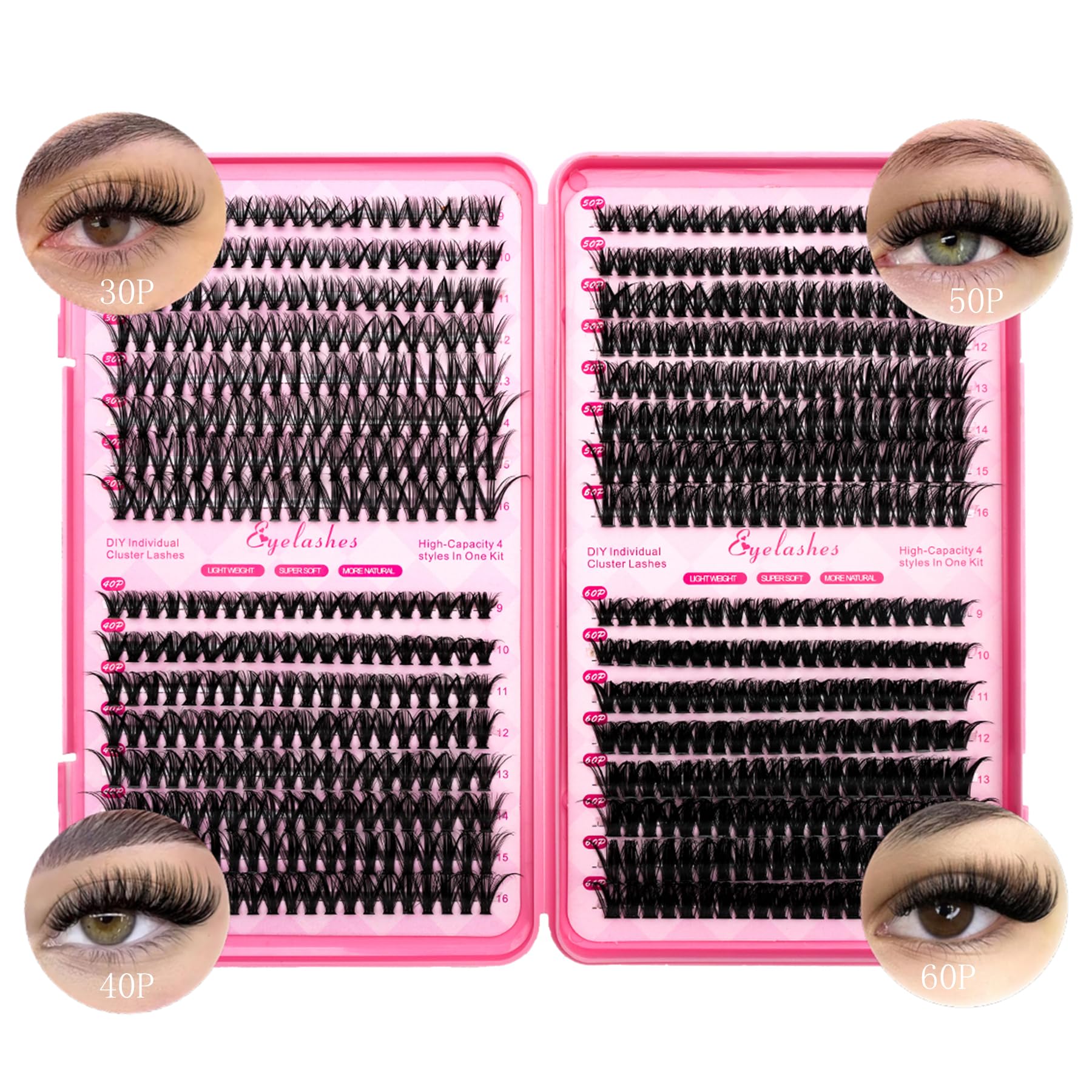 Lashes Clusters 640pcs Natural Lash Extension Individual Cluster Russian Lash Clusters Individual Lashes Eyelash Cluster Natural Look Eyelashes for DIY at Home(9-16MM,30D,40D,50D,60D)