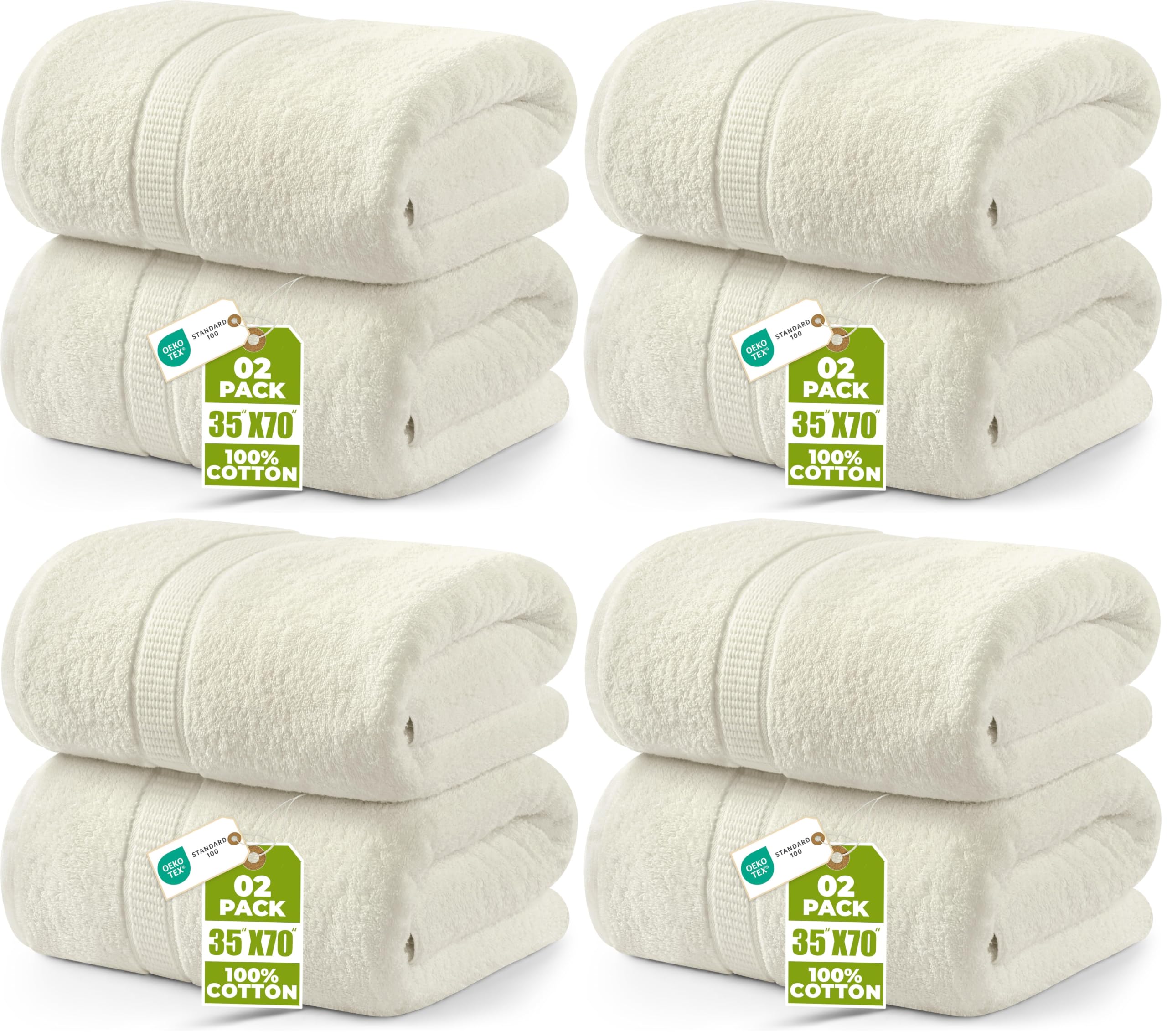 Utopia Towels Luxurious Jumbo Bath Sheet 2 Piece, 600 GSM, 35 by 70 Inches, 100% Ring Spun Cotton, Highly Absorbent and Quick Dry Extra Large Bath Towel, Super SoftTowel, Ivory (Pack of 4)